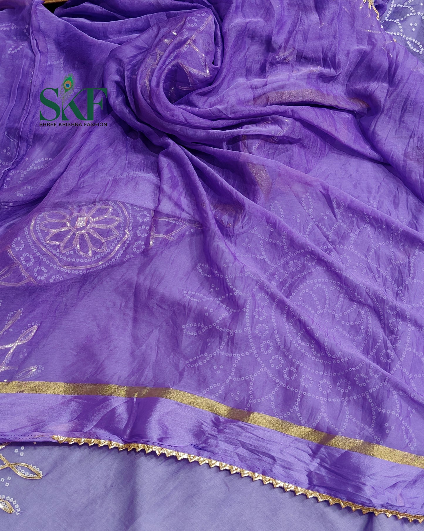 DIAMOND CHIFFON BHANDHANI KACHAGOTTA WORK LAVENDER SAREE BY SKFBHOLUBHAI
