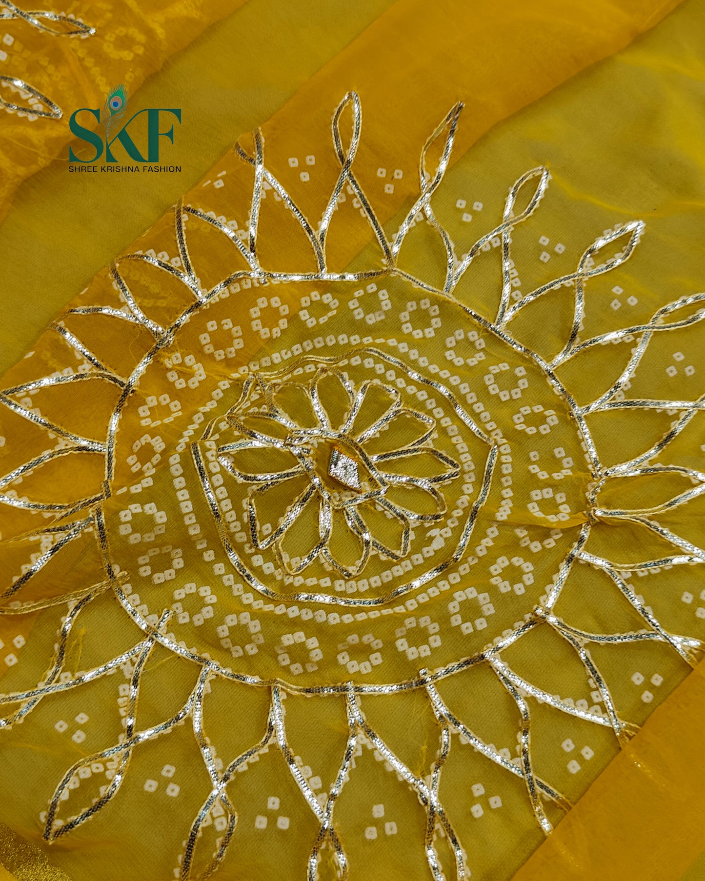 DIAMOND CHIFFON BHANDHANI KACHAGOTTA WORK YELLOW SAREE BY SKFBHOLUBHAI
