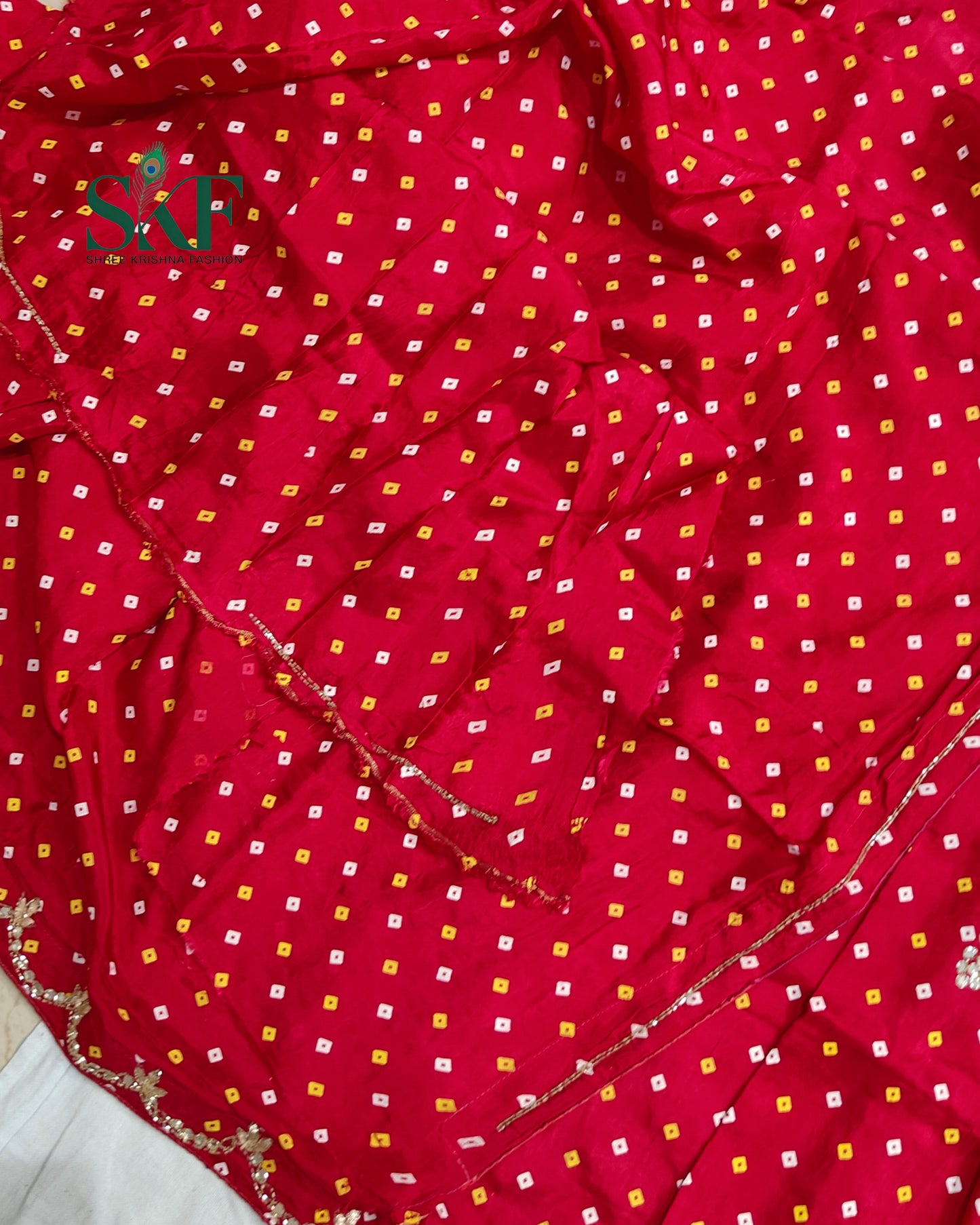 MODAL SILK BHANDHANI HANDWORK BUTTA RED SAREE BY SKFBHOLUBHAI