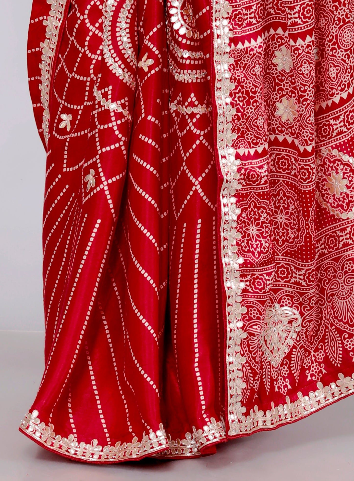 GAJJI SILK BHANDHANI GOTTAWORK RED SAREE BY SKFBHOLUBHAI