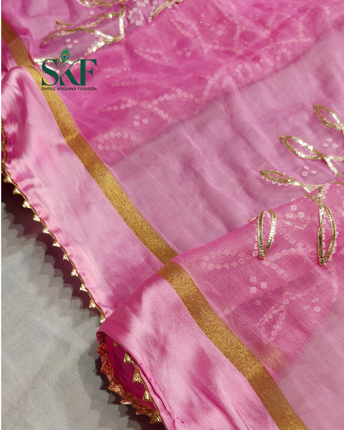 DIAMOND CHIFFON BHANDHANI KACHAGOTTA WORK PINK SAREE BY SKFBHOLUBHAI