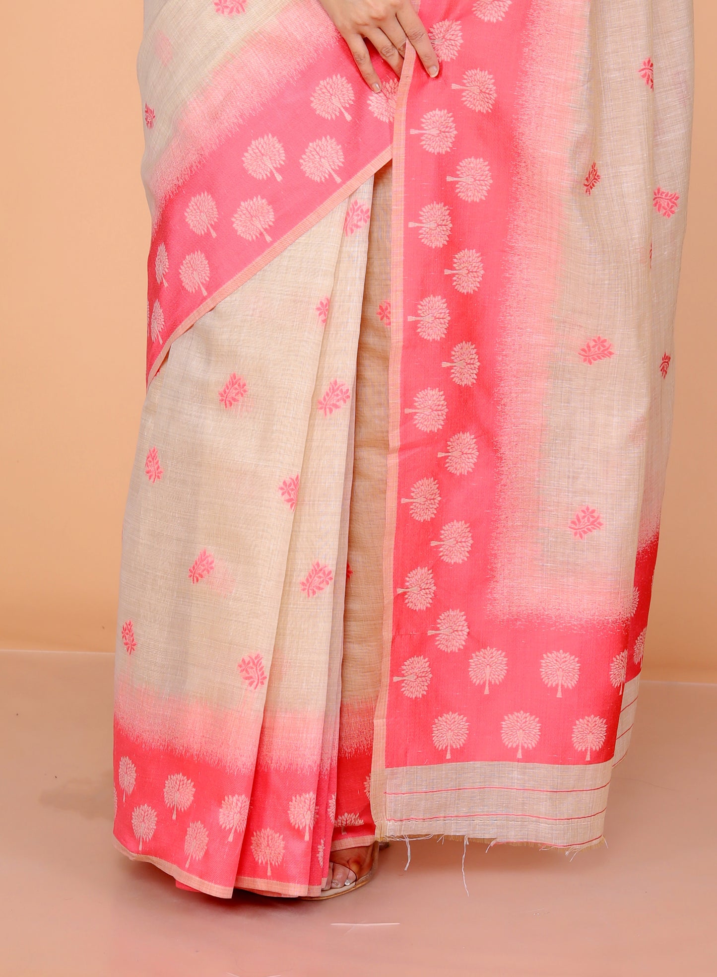 COTTON BLEND WEAVING PINK SAREE BY SKFBHOLUBHAI