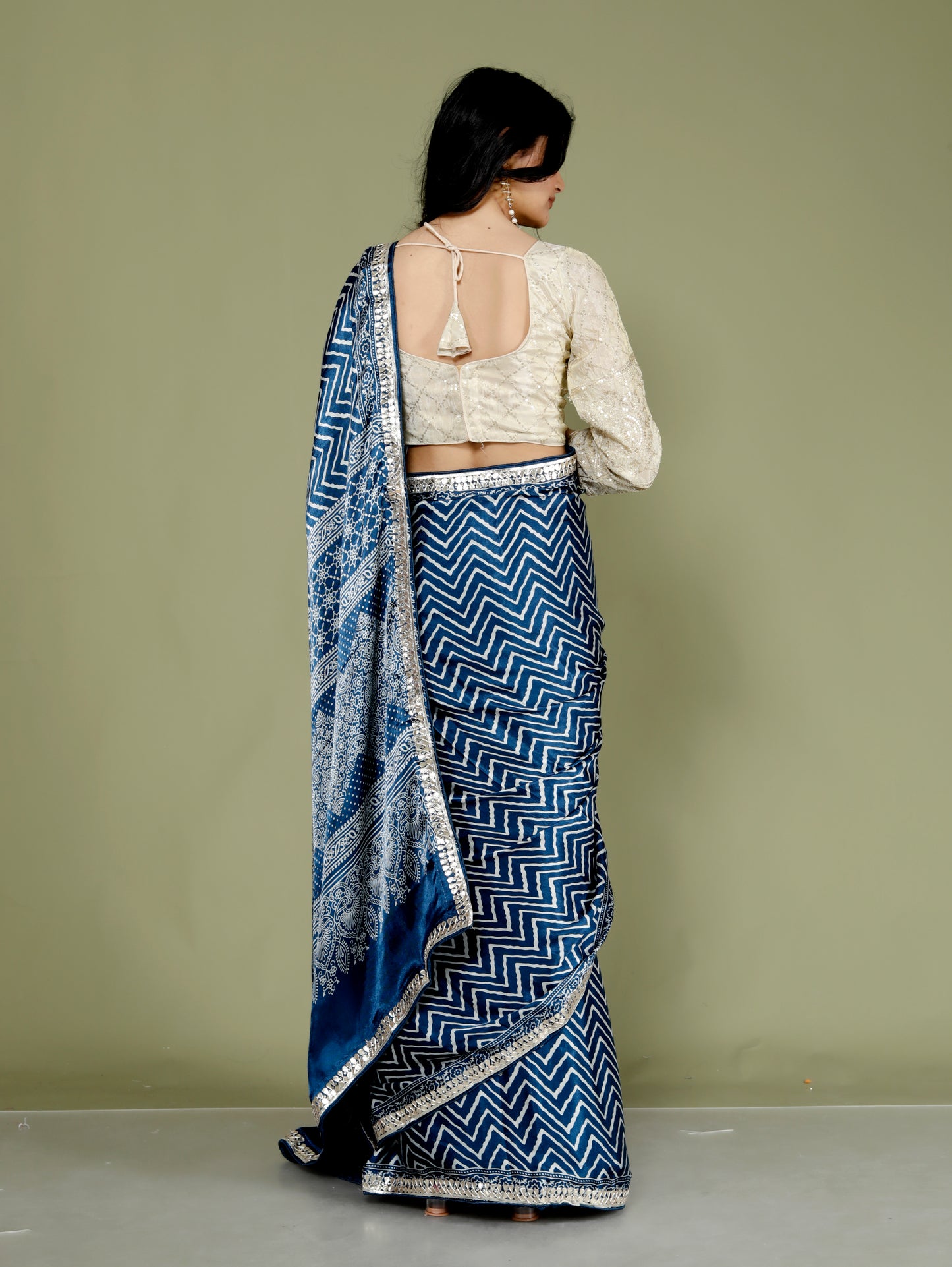 GAJJI SILK LEHRIYA GOTTAWORK BLUE SAREE BY SKFBHOLUBHAI
