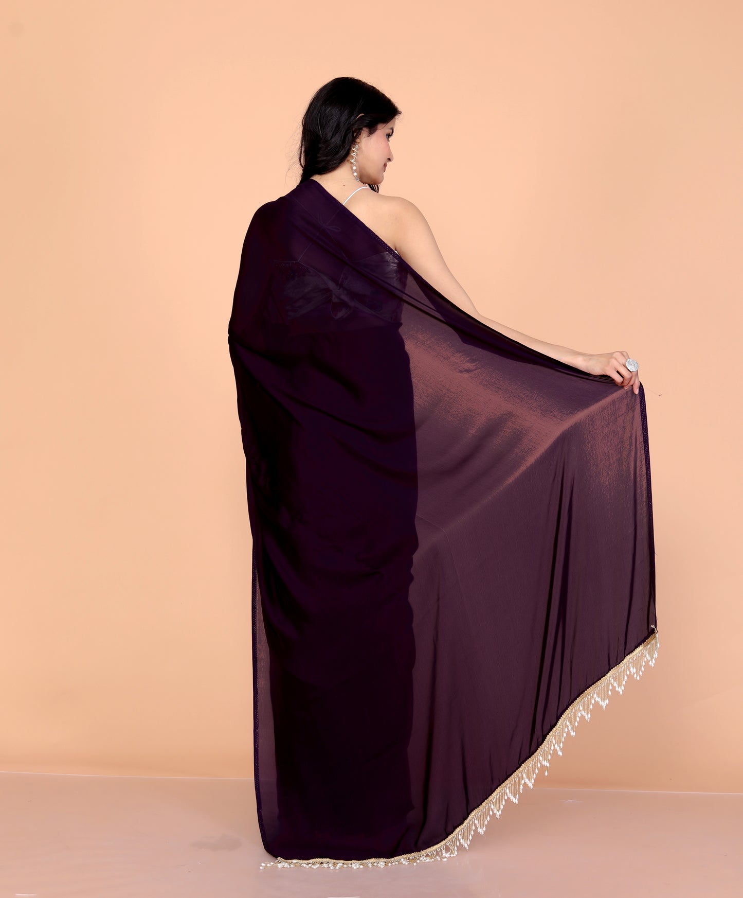 CREPE PLAIN TASSELS WORK PURPLE SAREE BY SKFBHOLUBHAI