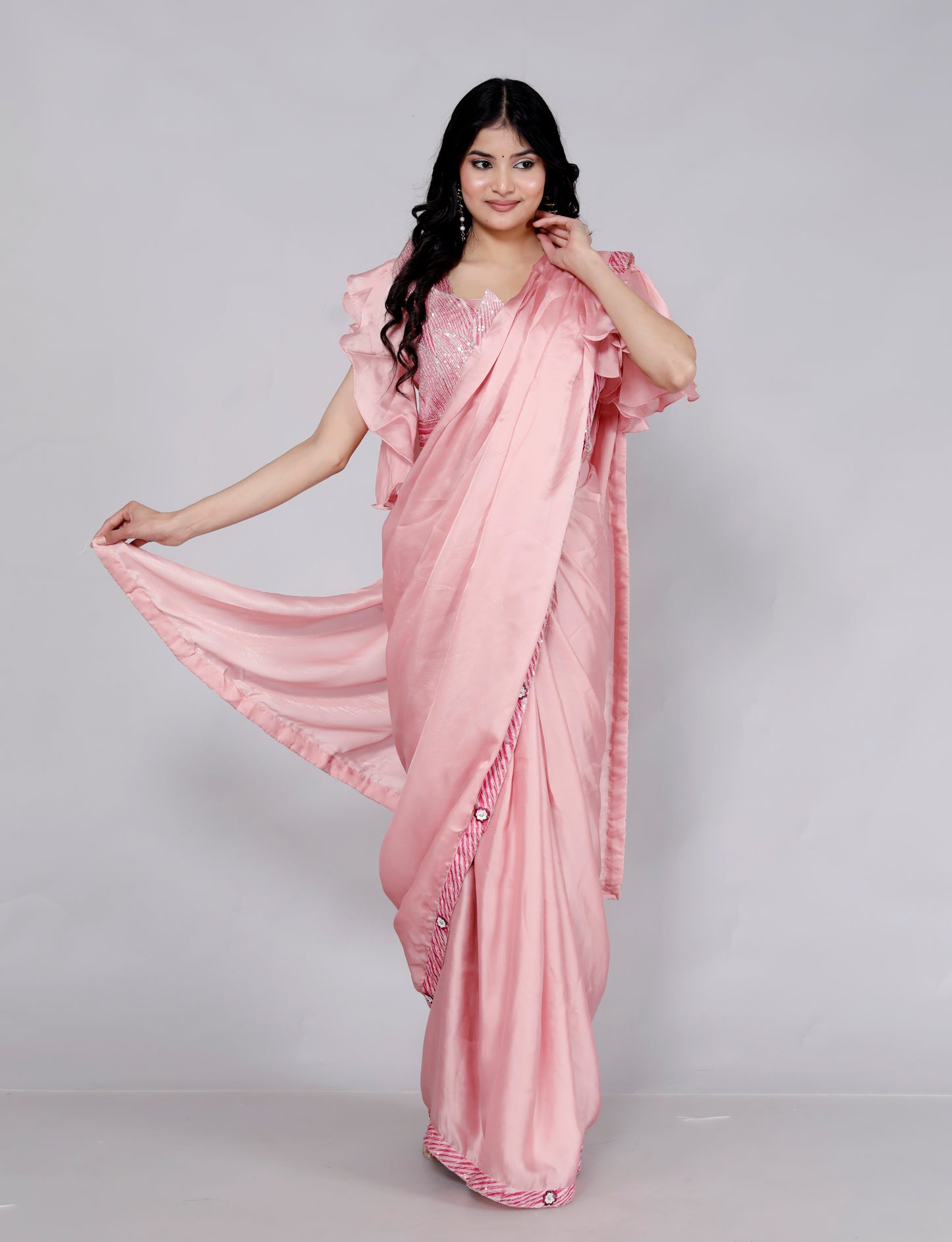 HO SILK EMBROIDERY BORDER STICH BLOUSE PINK SAREE BY SKFBHOLUBHAI