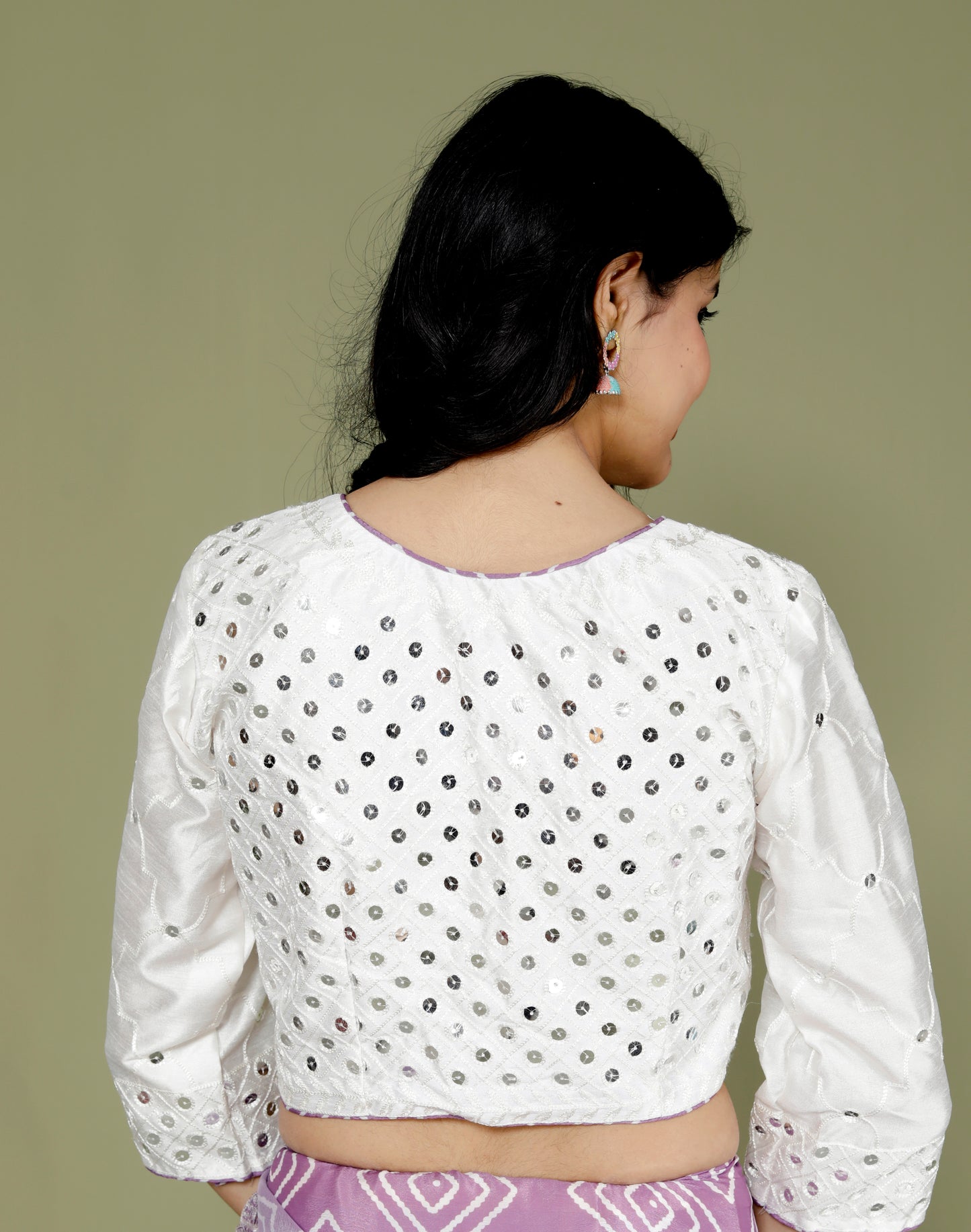 CHINON DIGITAL PRINT THREAD EMBROIDERY STICH BLOUSE LAVENDER SAREE BY SKFBHOLUBHAI