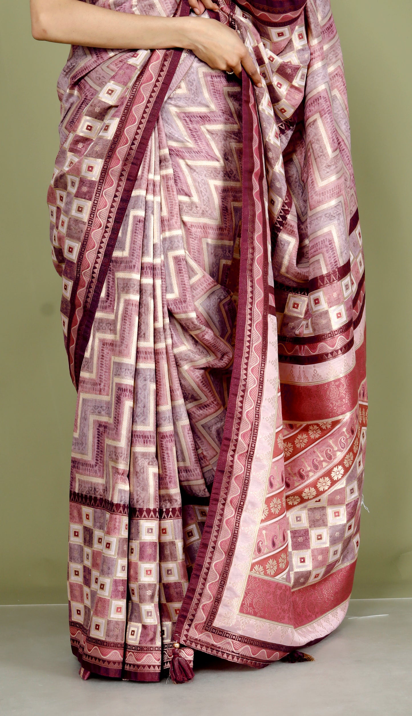 JAMDHANI SILK MULTI WEAVING SALMON PINK SAREE BY SKFBHOLUBHAI