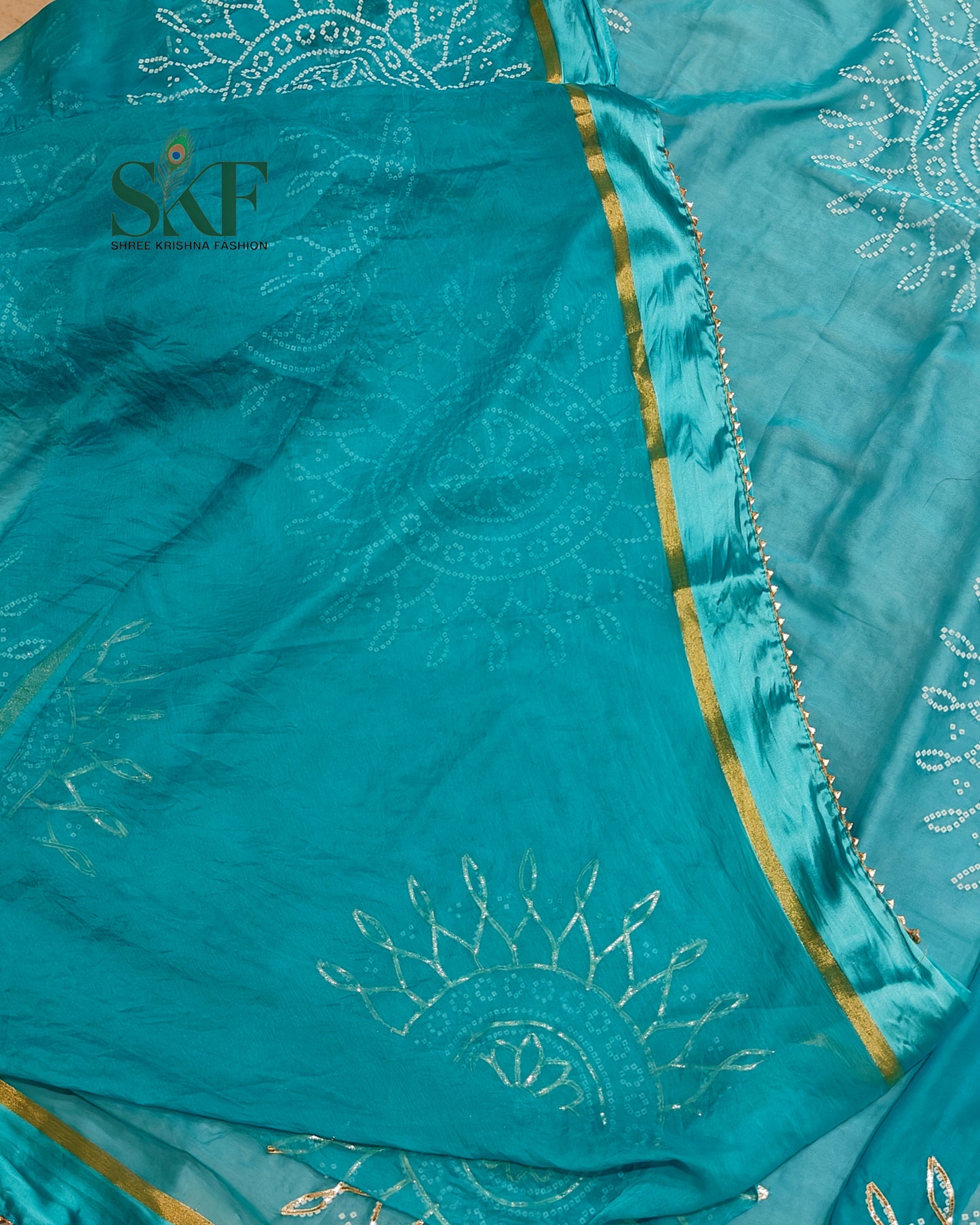 DIAMOND CHIFFON BHANDHANI KACHAGOTTA WORK SKYBLUE SAREE BY SKFBHOLUBHAI