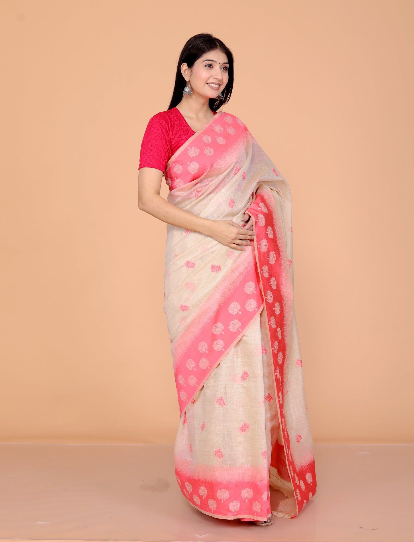 COTTON BLEND WEAVING PINK SAREE BY SKFBHOLUBHAI