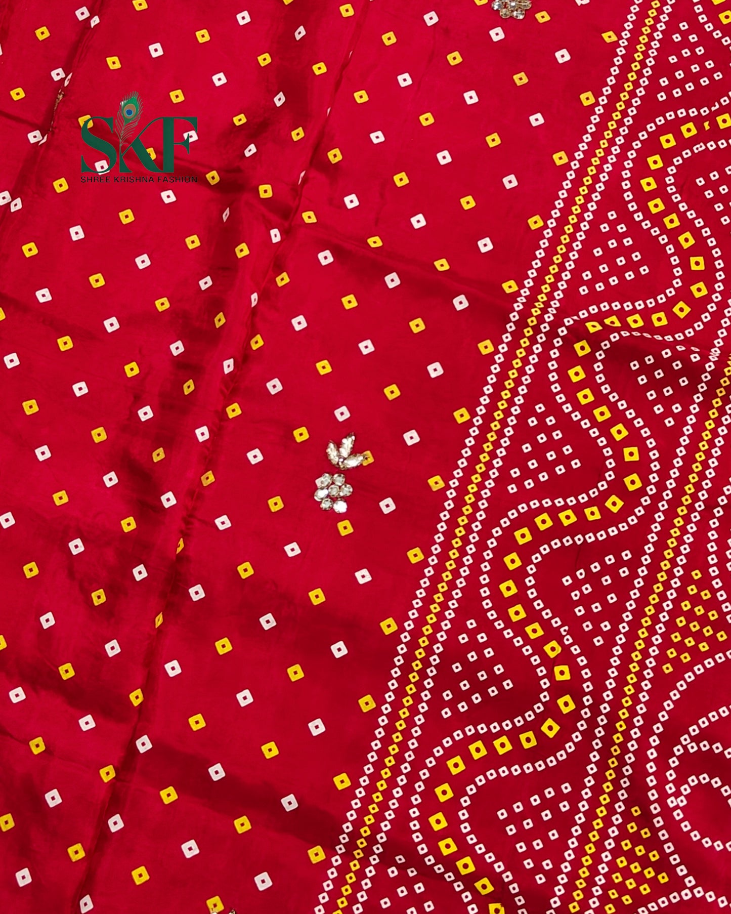 MODAL SILK BHANDHANI HANDWORK BUTTA RED SAREE BY SKFBHOLUBHAI