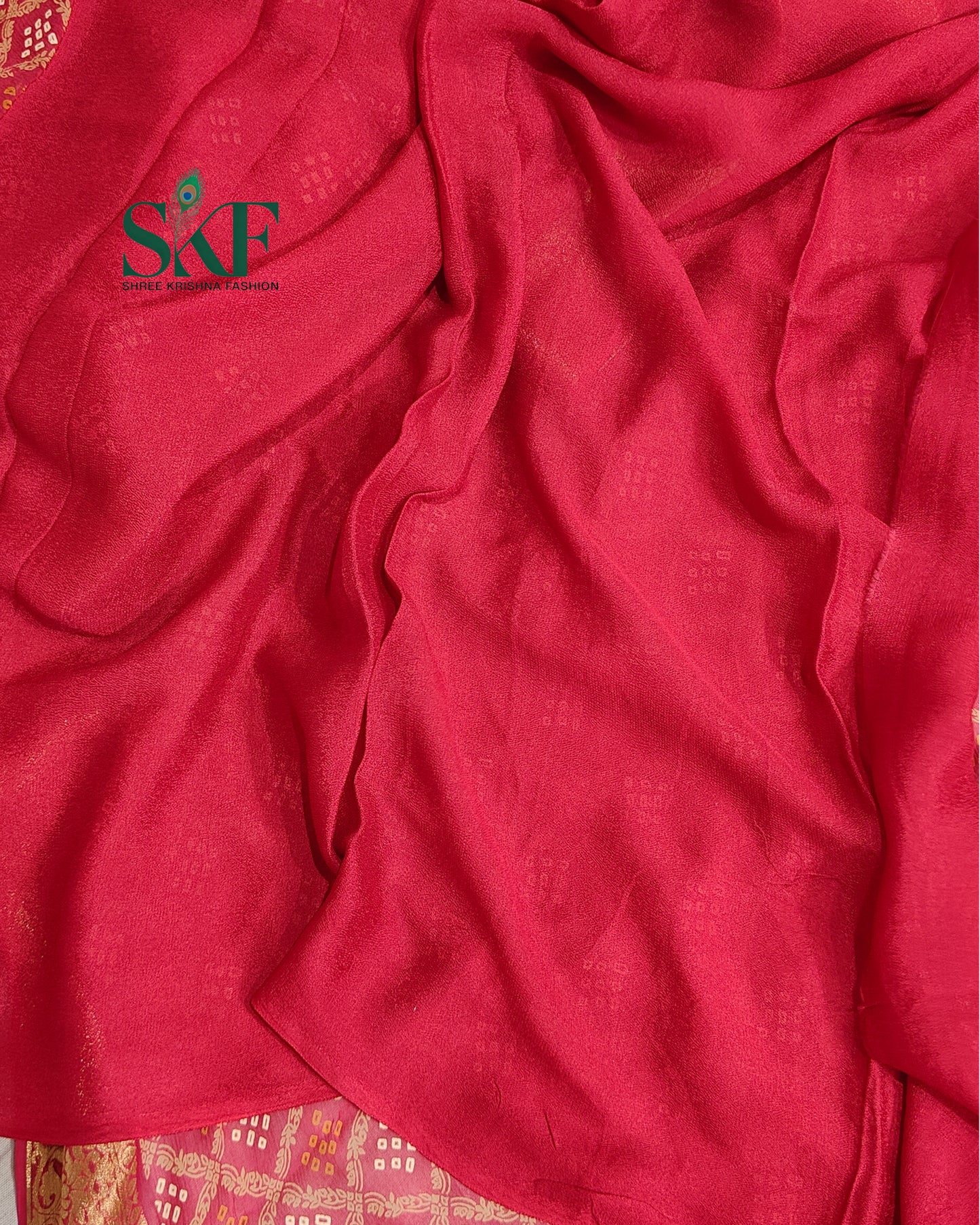 KHADI NEEM JARI GEORGETTE BHANDHANI ONIONPINK SAREE BY SKFBHOLUBHAI