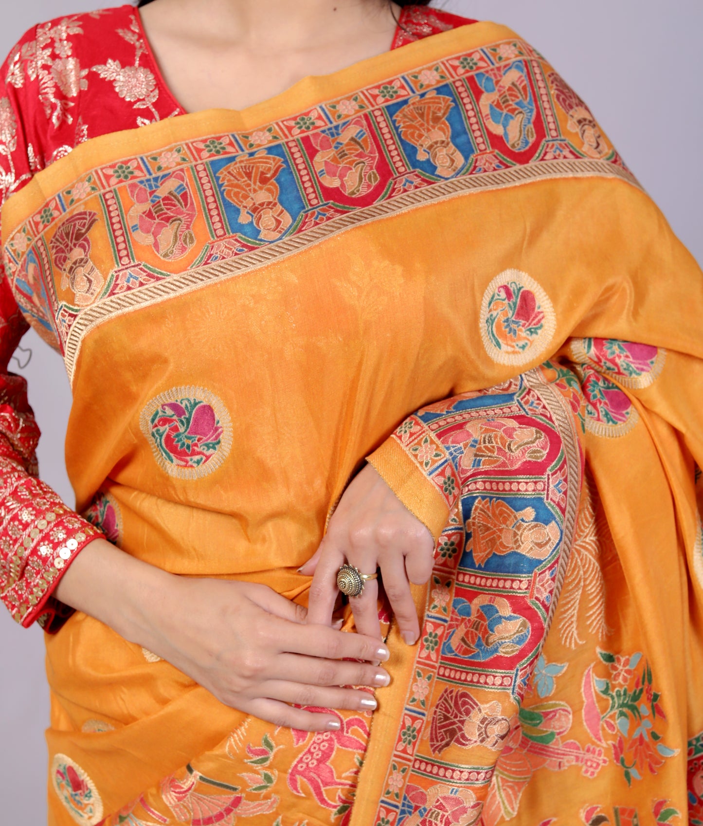 JAMDHANI SILK MULTI WEAVING ORANGE SAREE BY SKFBHOLUBHAI