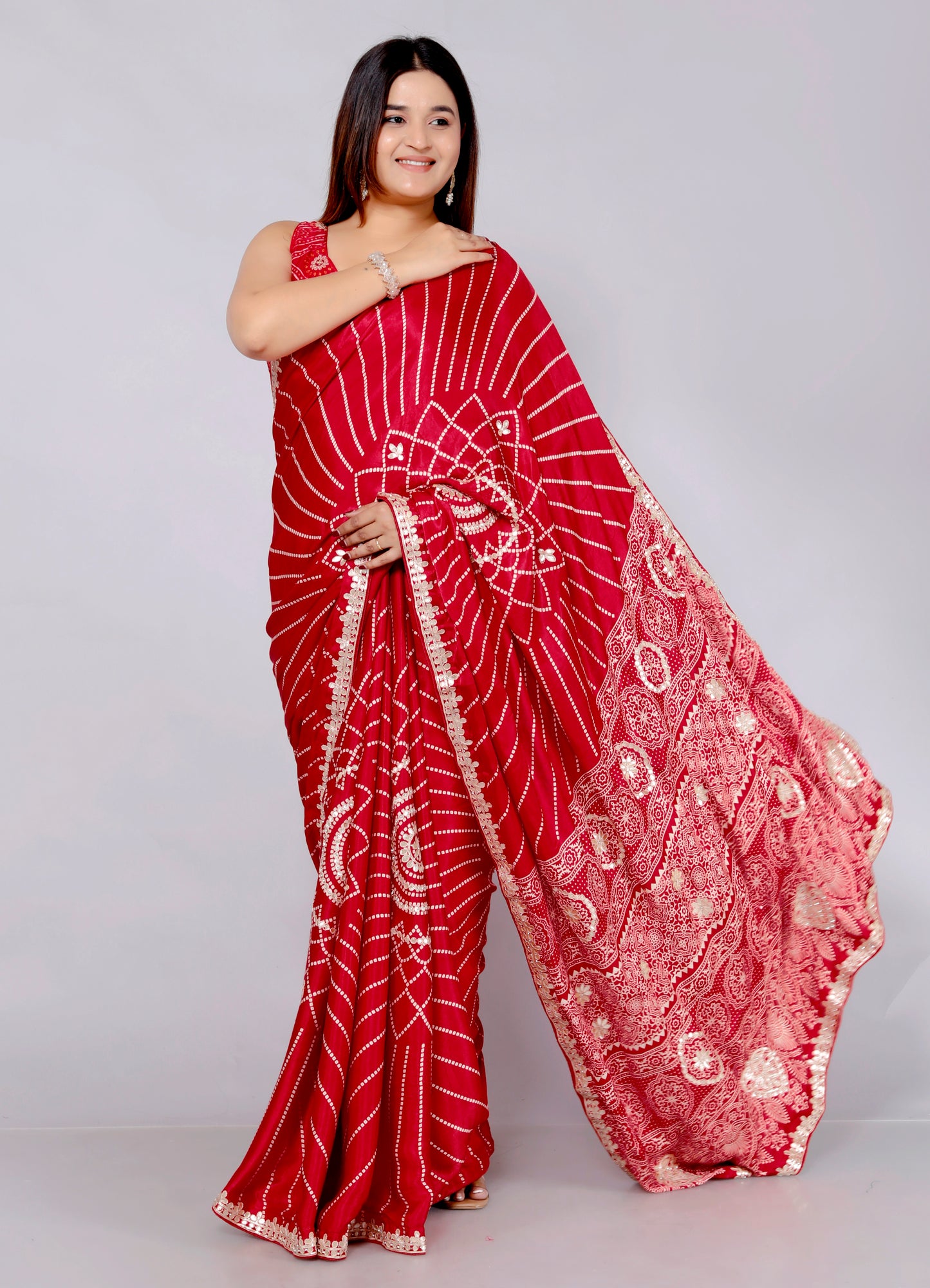 GAJJI SILK BHANDHANI GOTTAWORK RED SAREE BY SKFBHOLUBHAI