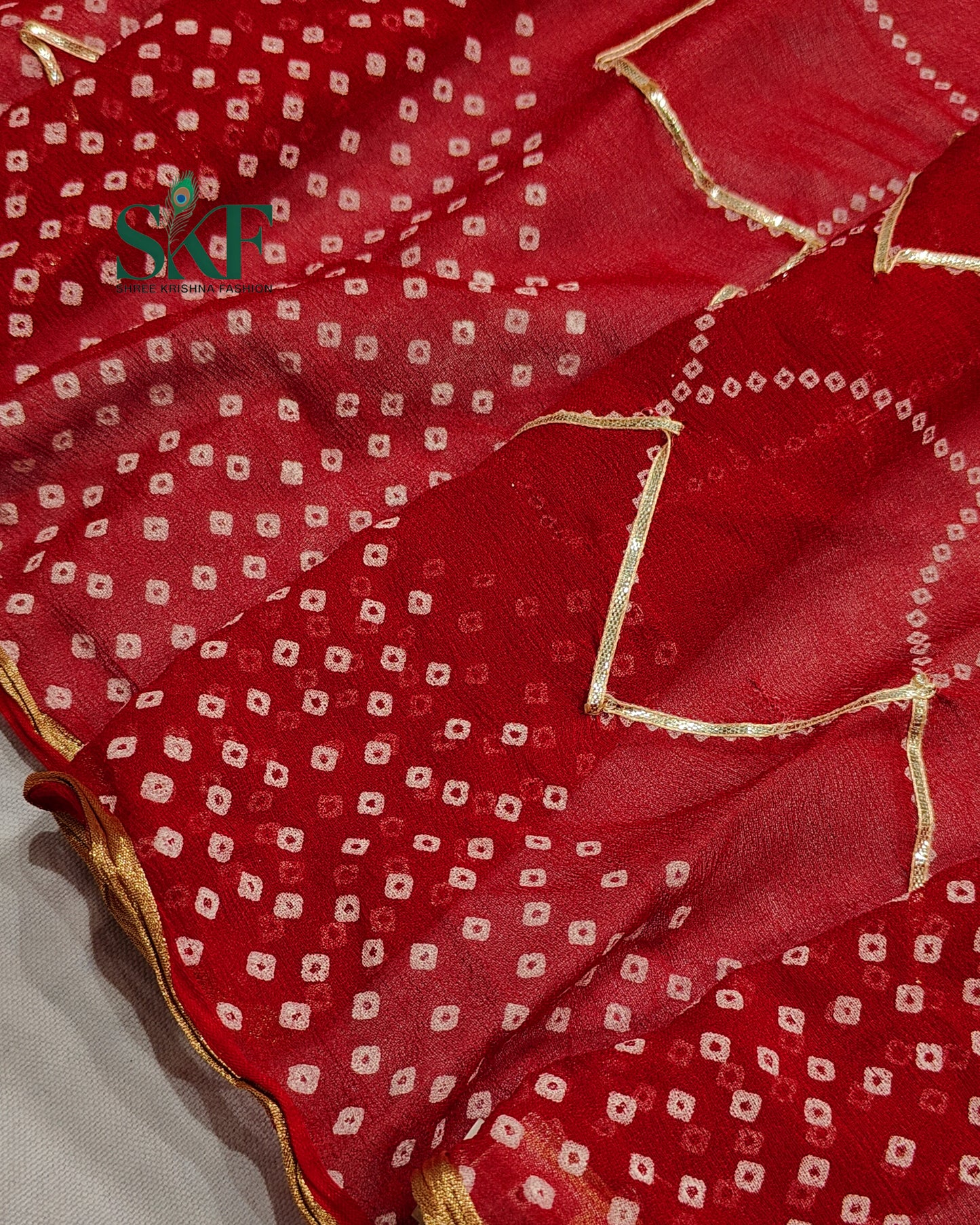 VISCOSS GEORGETTE CHAKRA BHANDHANI KACHAGOTTA WORK MEHROON SAREE BY SKFBHOLUBHAI