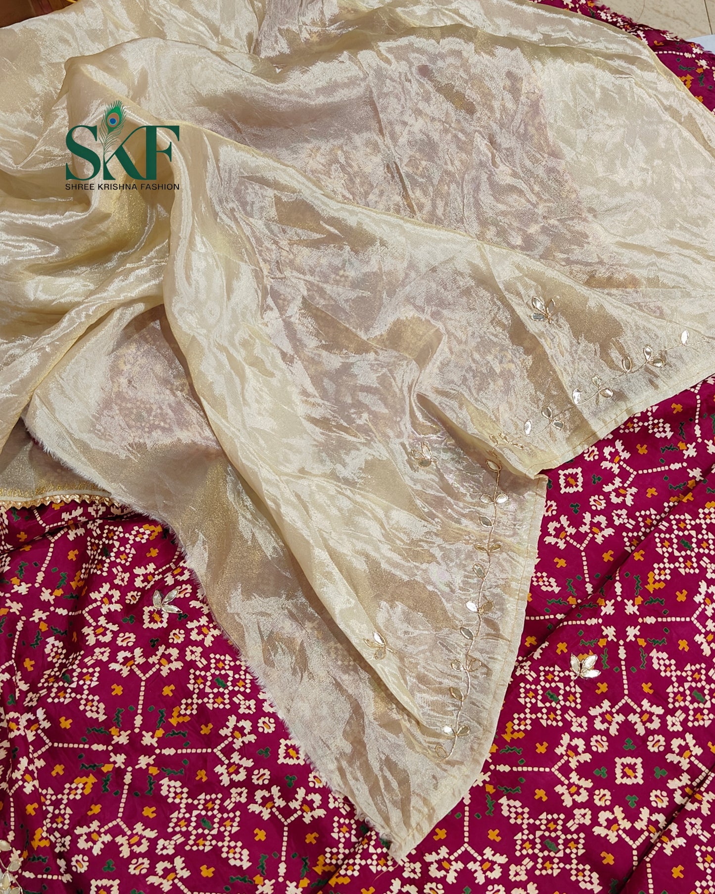 TUSSAR SILK PATOLA PRINT GOTTA HANDWORK BORDER WINE SAREE BY SKFBHOLUBHAI