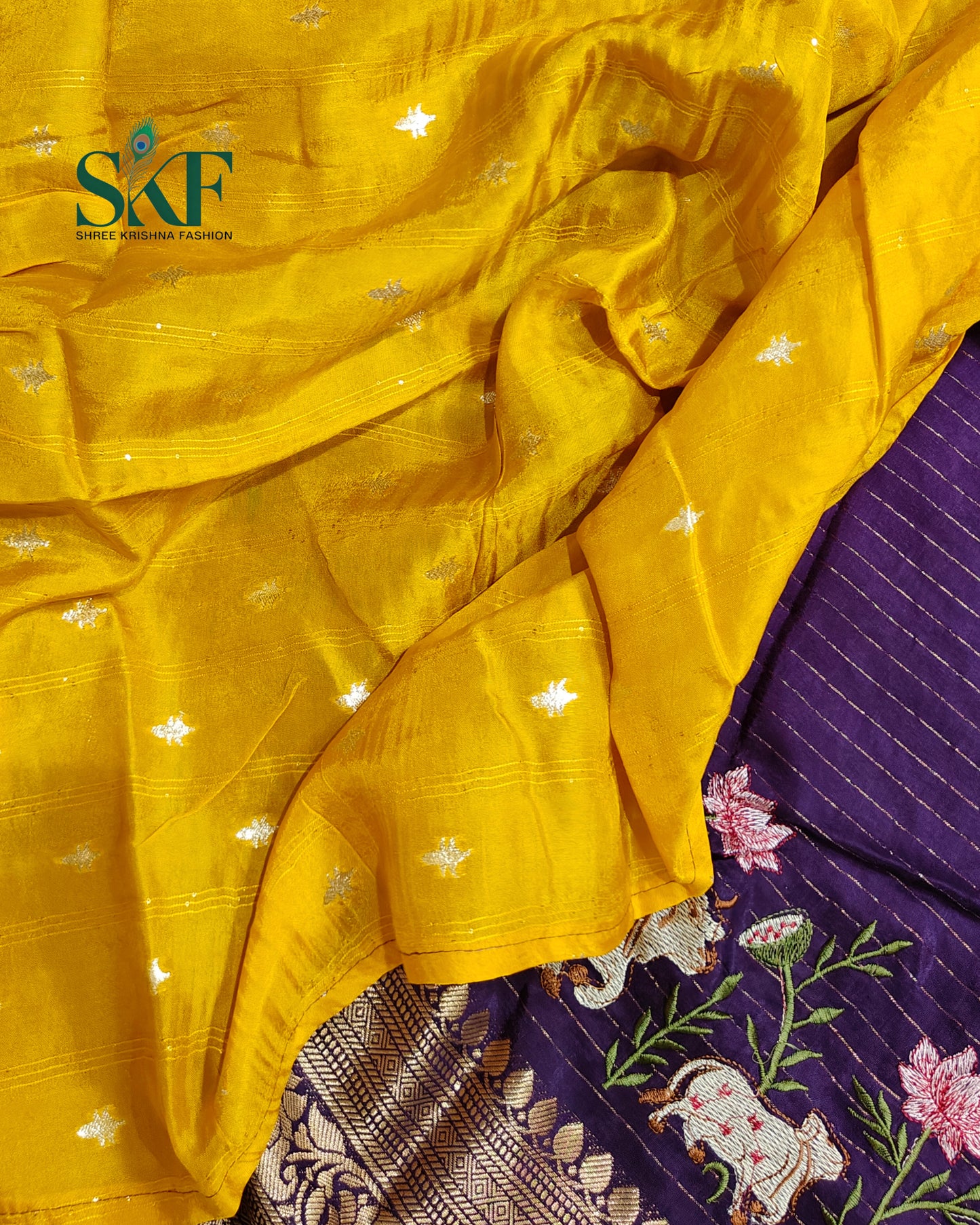 DOLA SILK MOTIF EMBROIDERY PANEL WEAVING BORDER WORK PURPLE SAREE BY SKFBHOLUBHAI