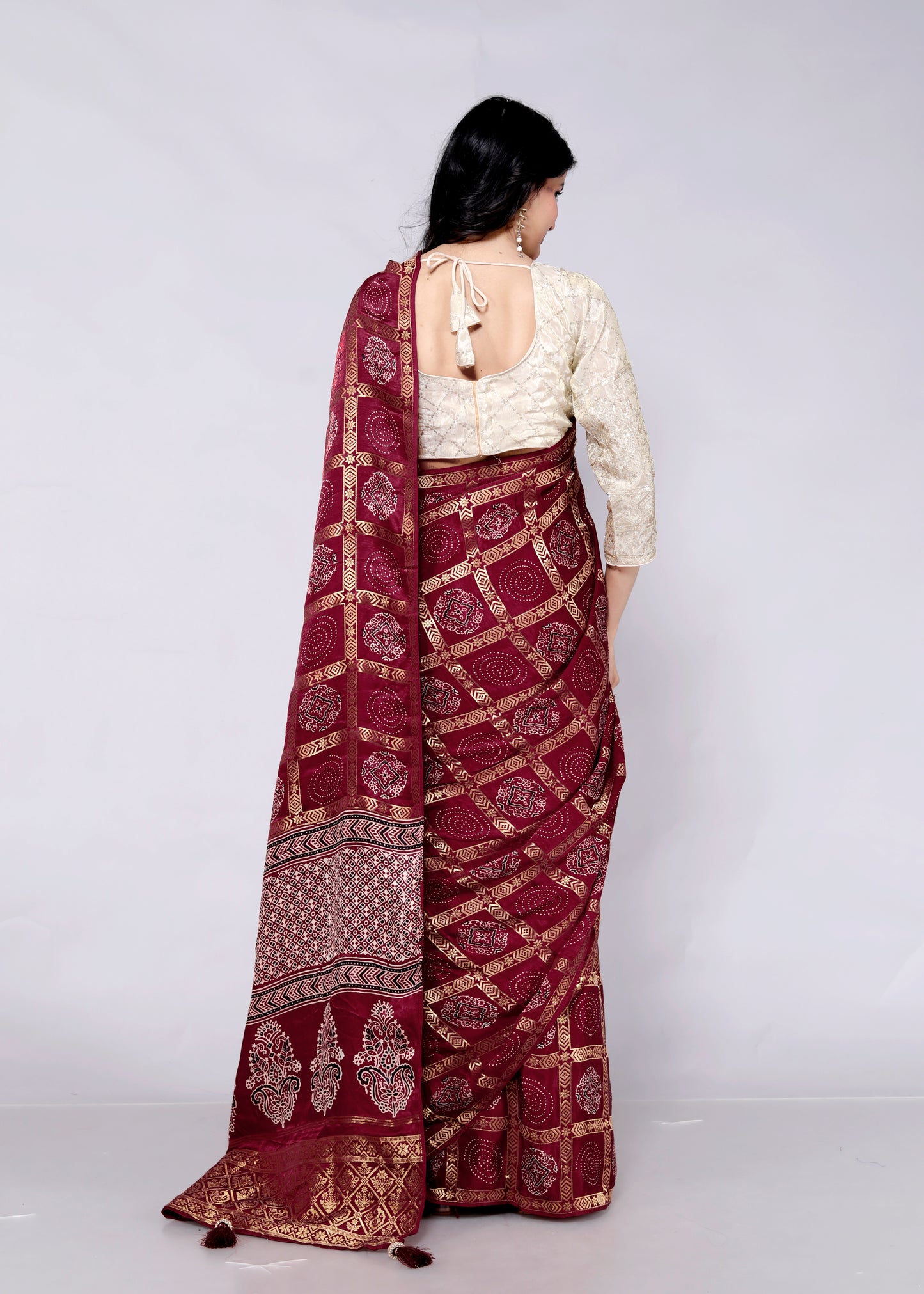 GAJJI SILK GHATCHOLA ZARI WEAVING MEHROON SAREE BY SKFBHOLUBHAI