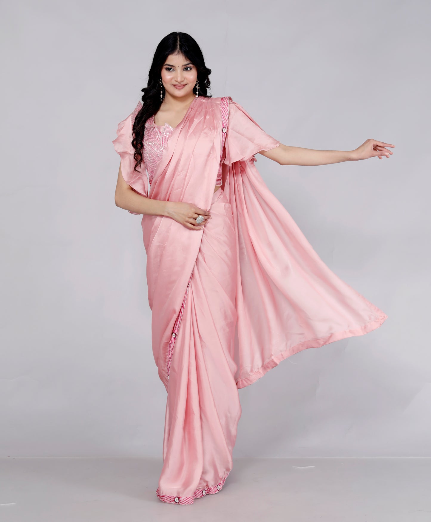 HO SILK EMBROIDERY BORDER STICH BLOUSE PINK SAREE BY SKFBHOLUBHAI