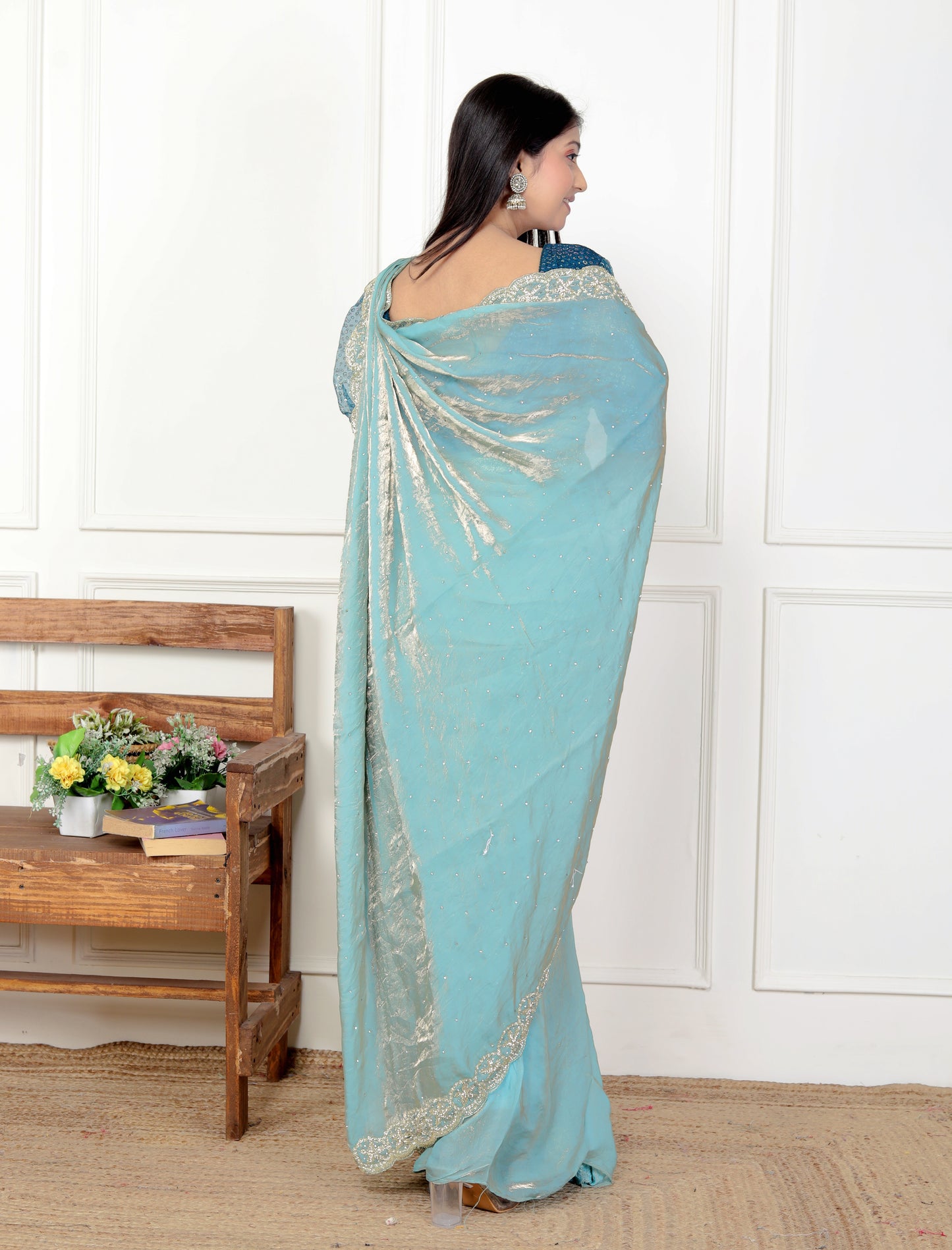 TISSUE SHIMMER BORDER HANDWORK SAREE
