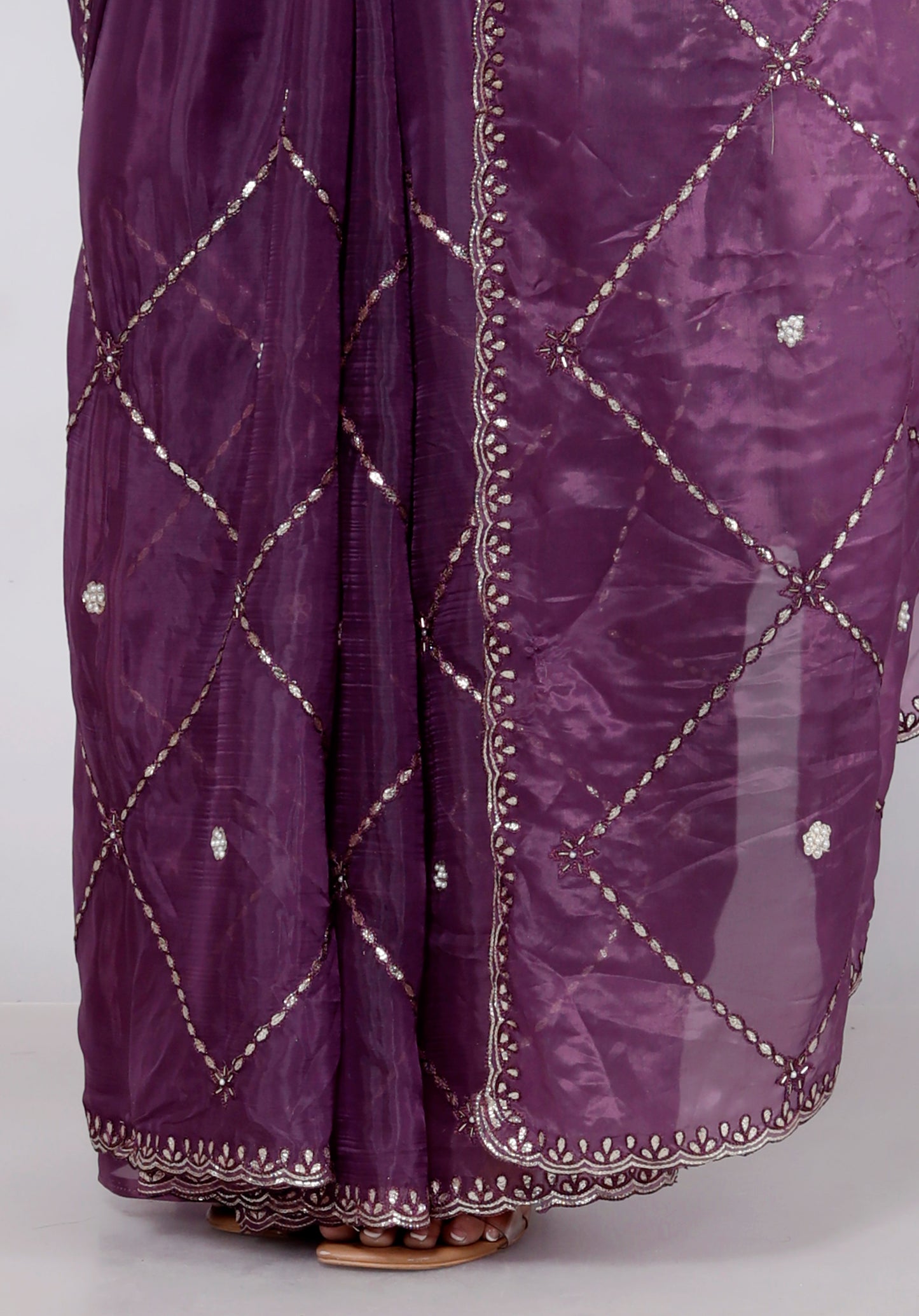 FOIL ORGANZA GOTTA HANDWORK JAAL PURPLE SAREE BY SKFBHOLUBHAI
