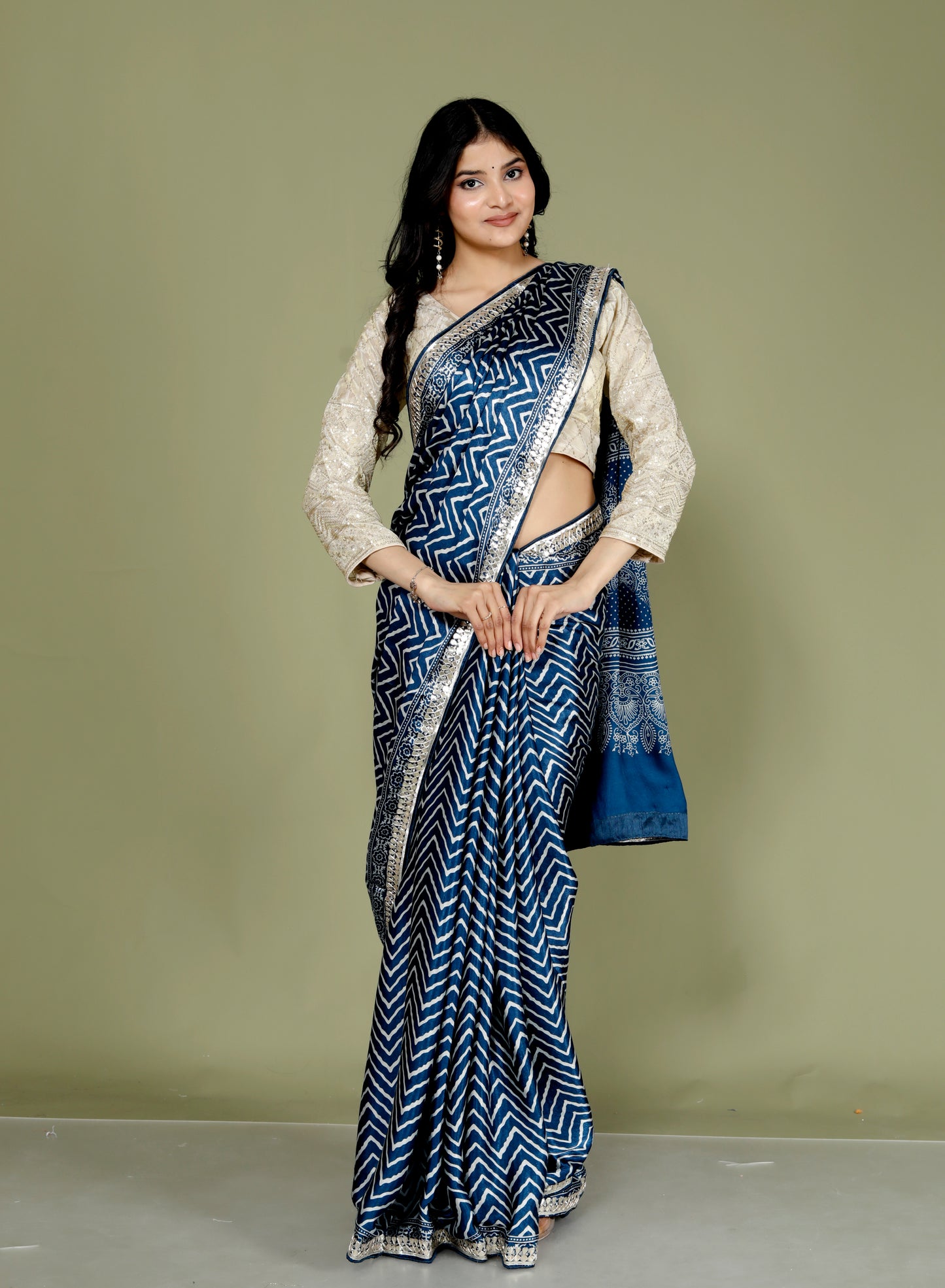 GAJJI SILK LEHRIYA GOTTAWORK BLUE SAREE BY SKFBHOLUBHAI