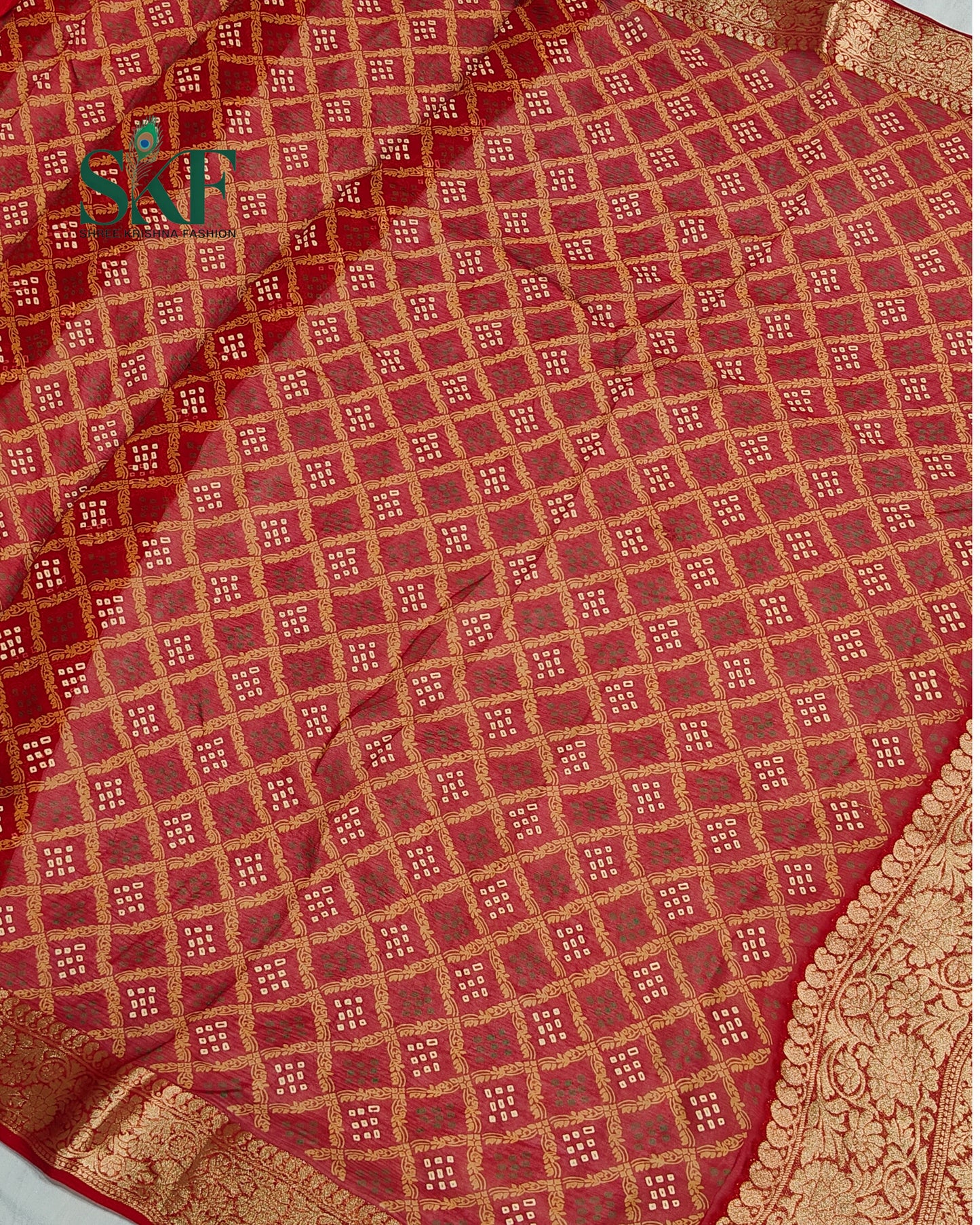 KHADI NEEM JARI GEORGETTE BHANDHANI MAHROON SAREE BY SKFBHOLUBHAI