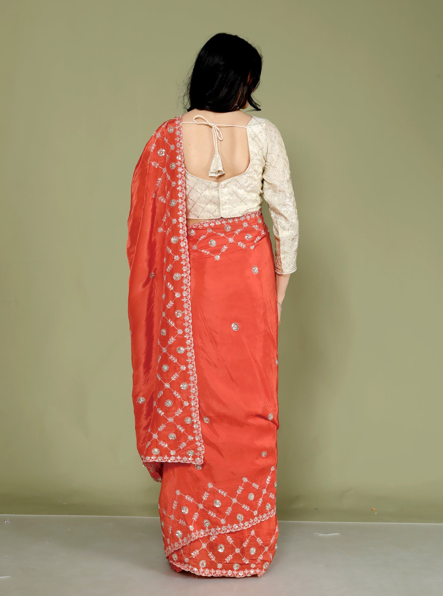 HO SILK ZARI EMBROIDERY BORDER WORK ORGNGE SAREE BY SKFBHOLUBHAI