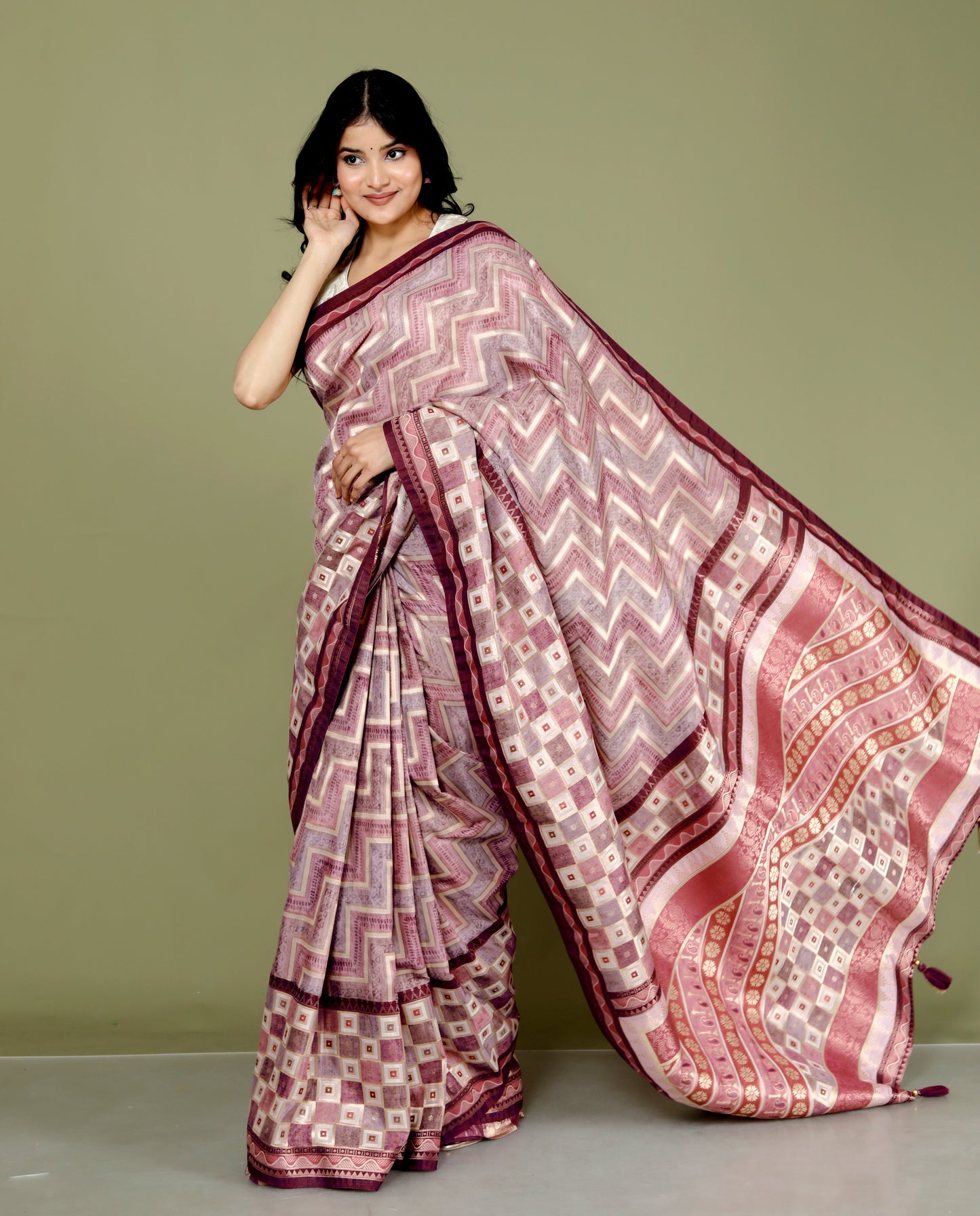JAMDHANI SILK MULTI WEAVING SALMON PINK SAREE BY SKFBHOLUBHAI