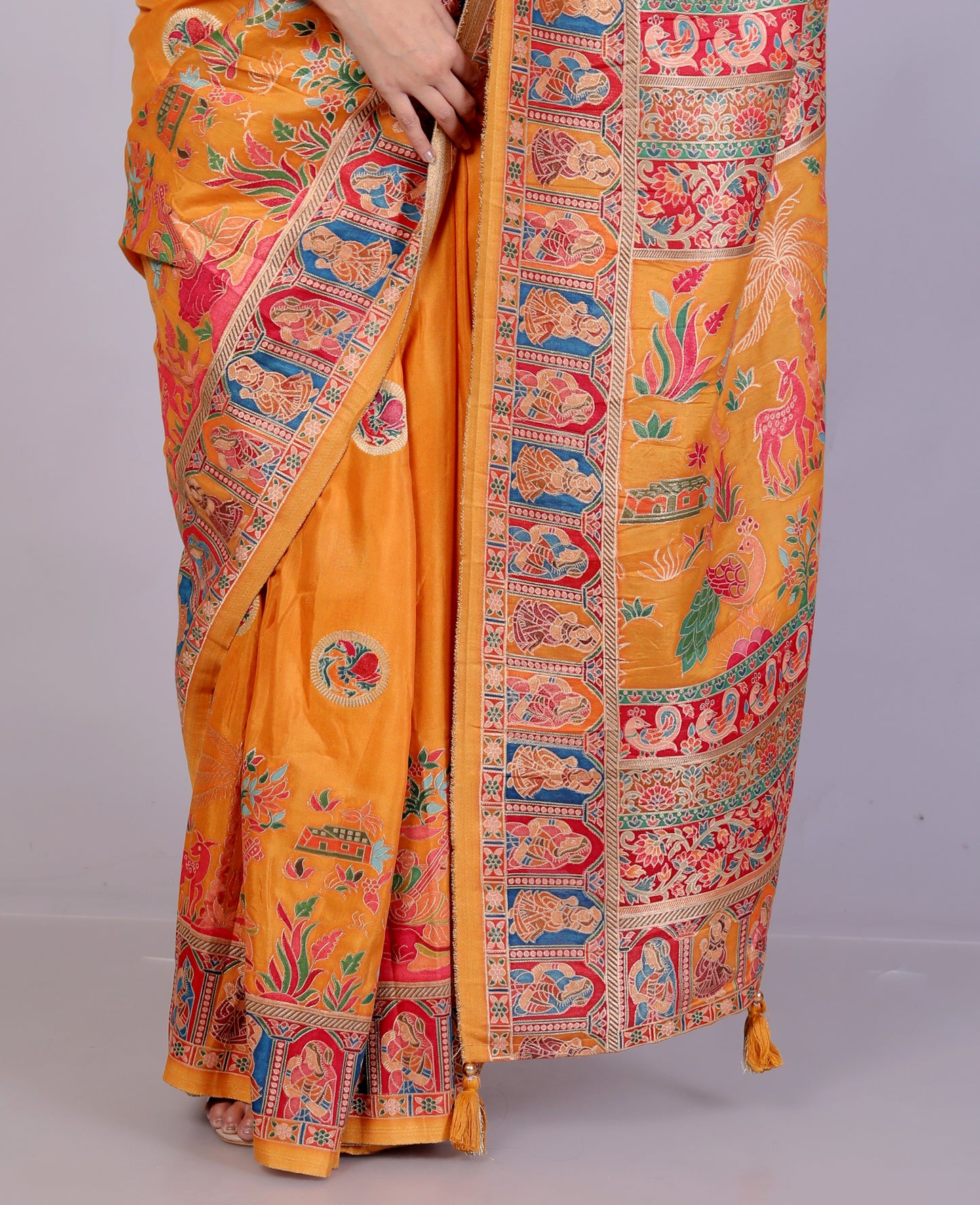 JAMDHANI SILK MULTI WEAVING ORANGE SAREE BY SKFBHOLUBHAI