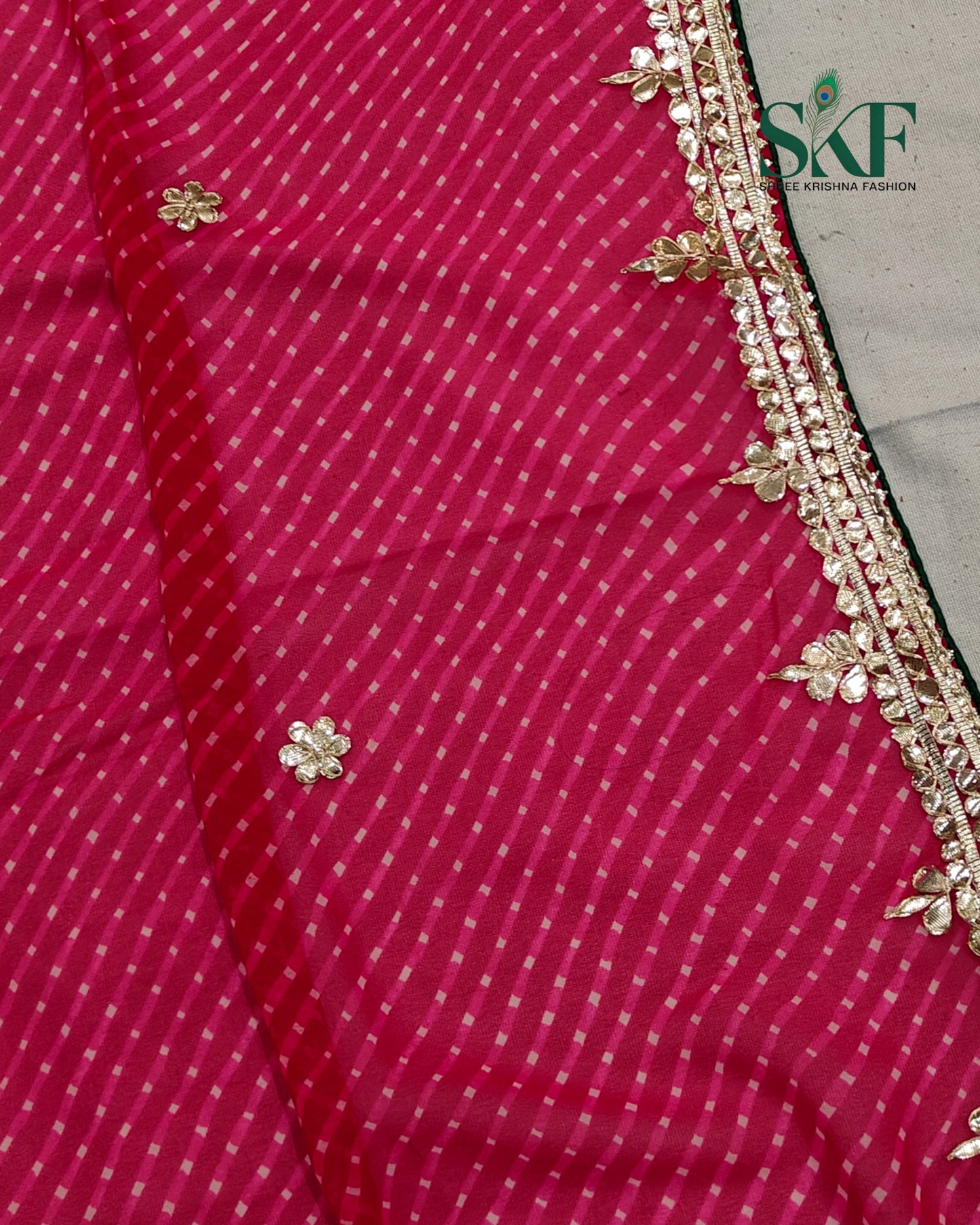 GEORGETTE MODHA LEHRIYA GOTTAPATTI WORK RANIPINK SAREE BY SKFBHOLUBHAI