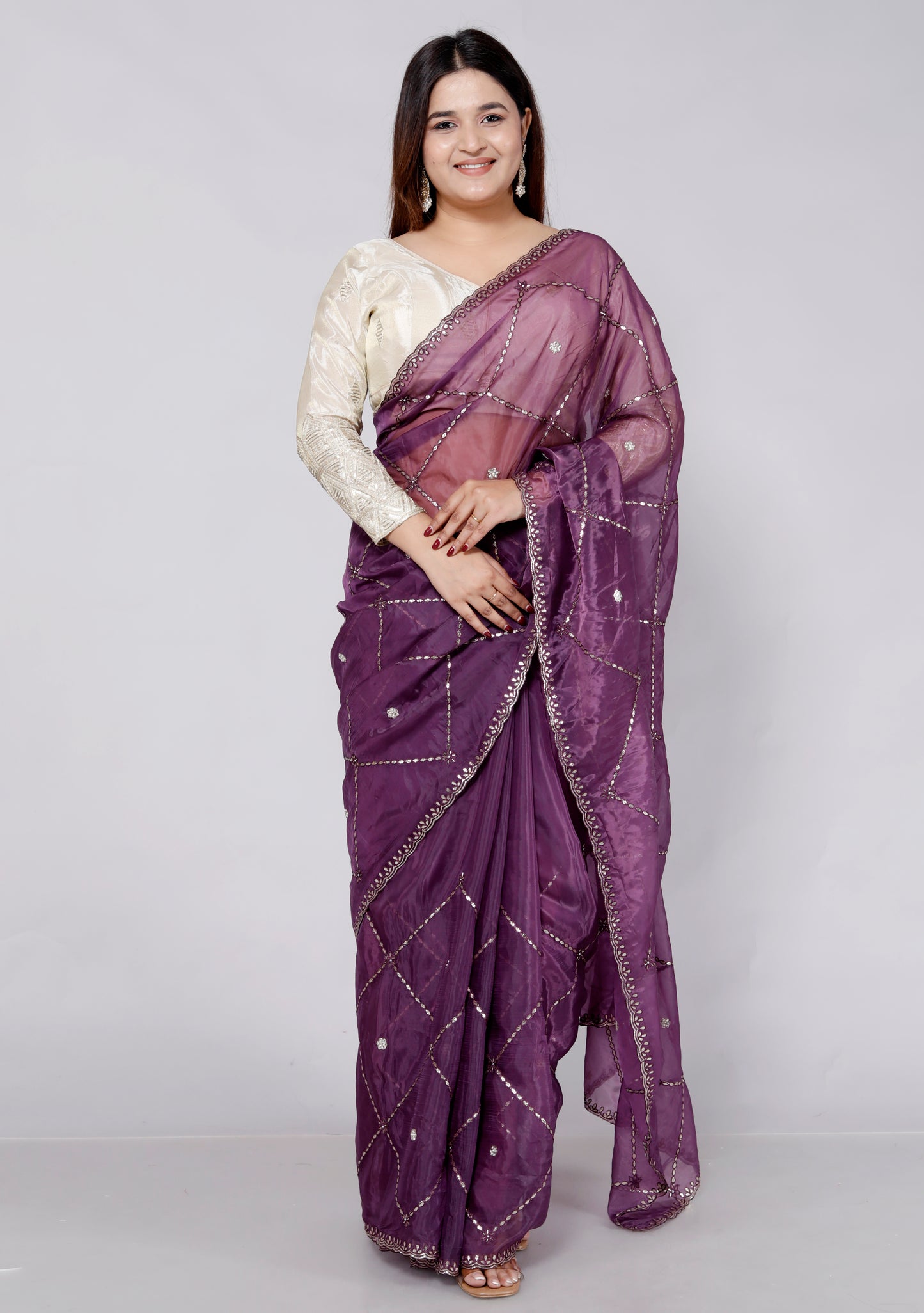 FOIL ORGANZA GOTTA HANDWORK JAAL PURPLE SAREE BY SKFBHOLUBHAI
