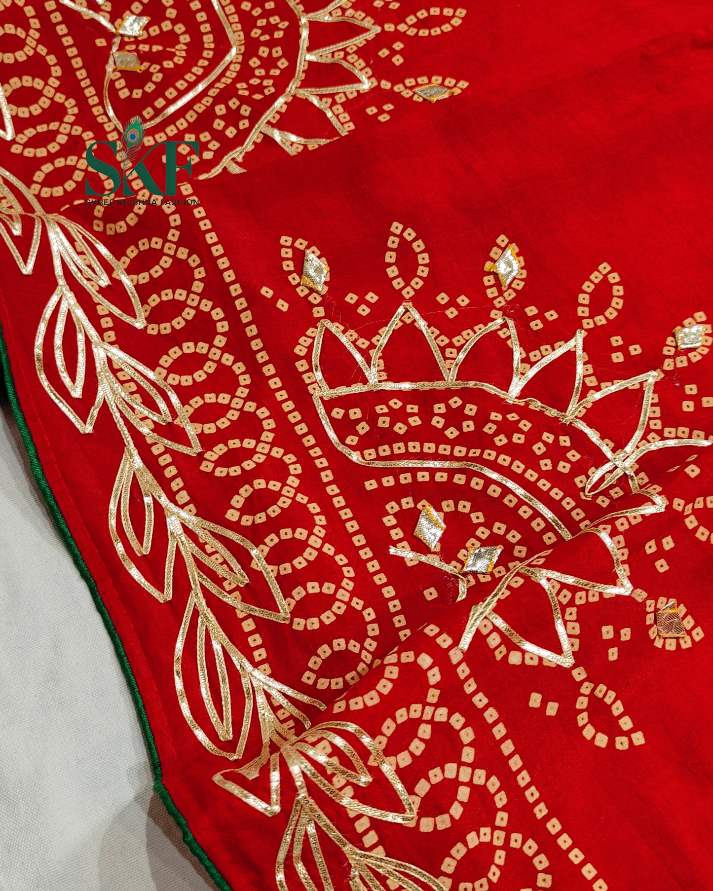 MODAL SILK BHANDHANI KACHAGOTTA WORK RED SAREE BY SKFBHOLUBHAI
