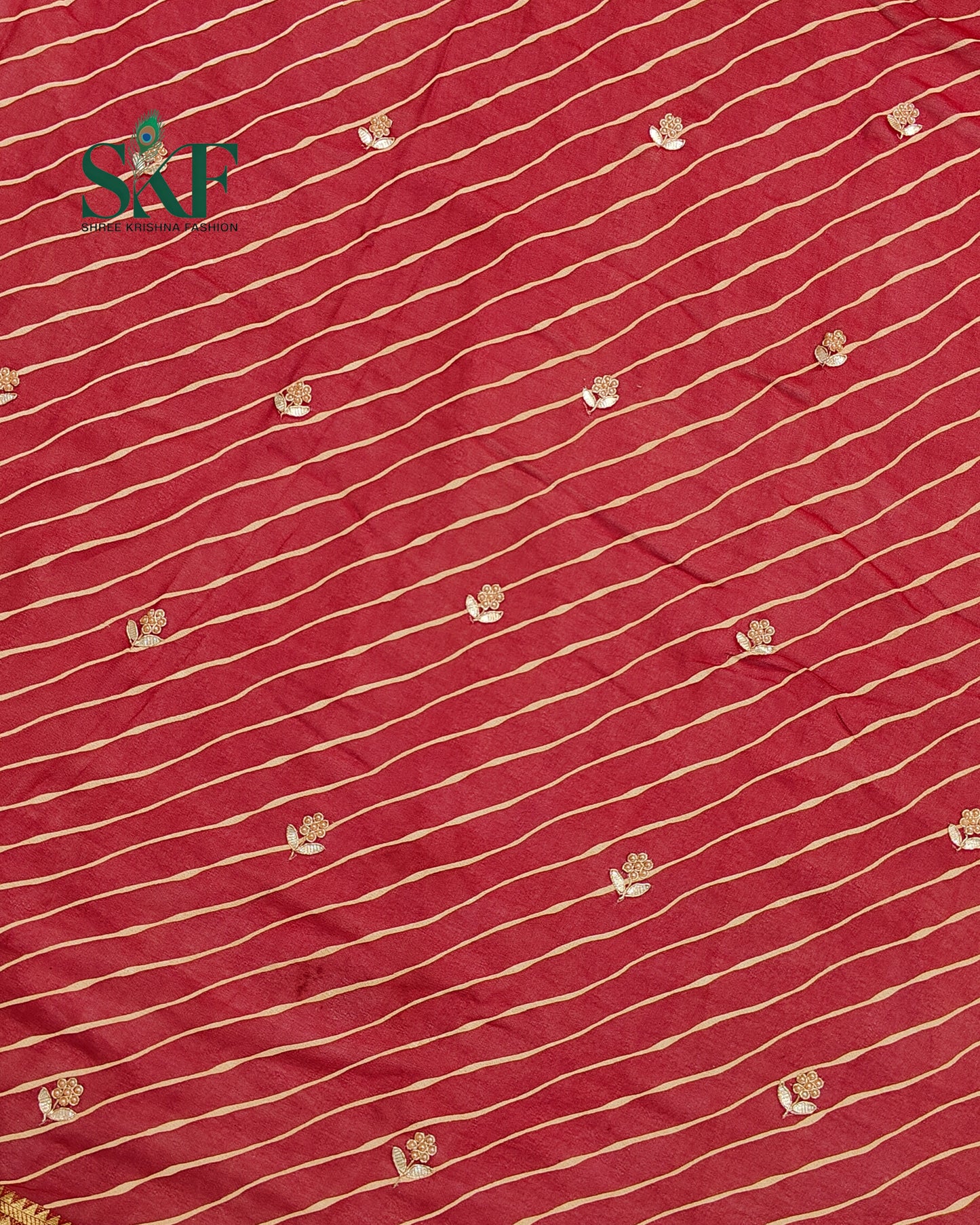 GEORGETTE LEHRIYA GOTTA HANDWORK BUTTY CHERRY RED SAREE BY SKFBHOLUBHAI