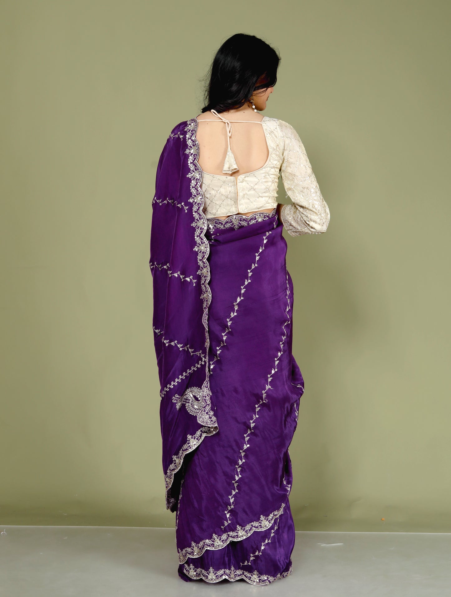 HO SILK ZARI SEQUENCE EMBROIDERY RICH PURPLE SAREE BY SKFBHOLUBHAI