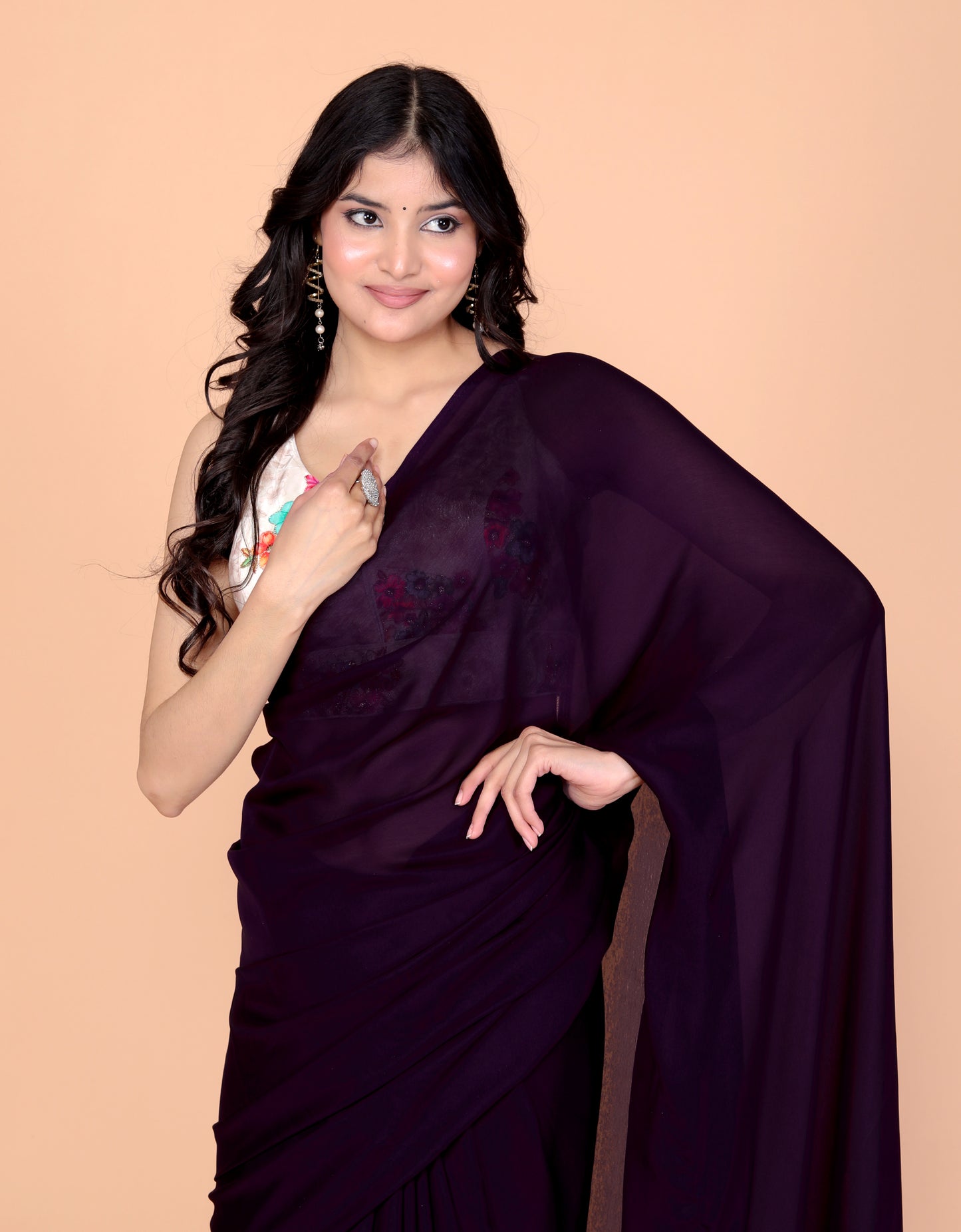 CREPE PLAIN TASSELS WORK PURPLE SAREE BY SKFBHOLUBHAI