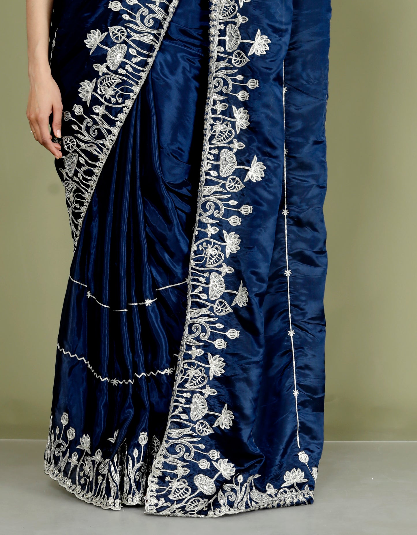 HO SILK ZARI EMBROIDRY HANDWORK NAVY BLUE SAREE BY SKFBHOLUBHAI