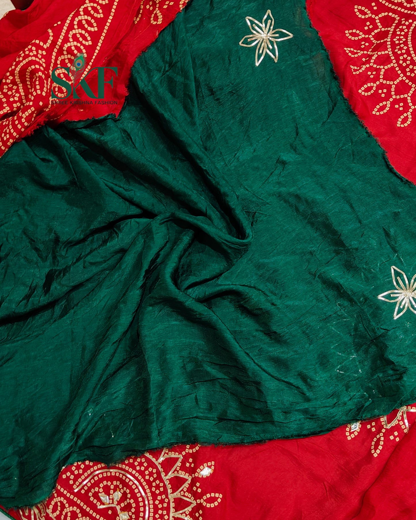 MODAL SILK BHANDHANI KACHAGOTTA WORK RED SAREE BY SKFBHOLUBHAI