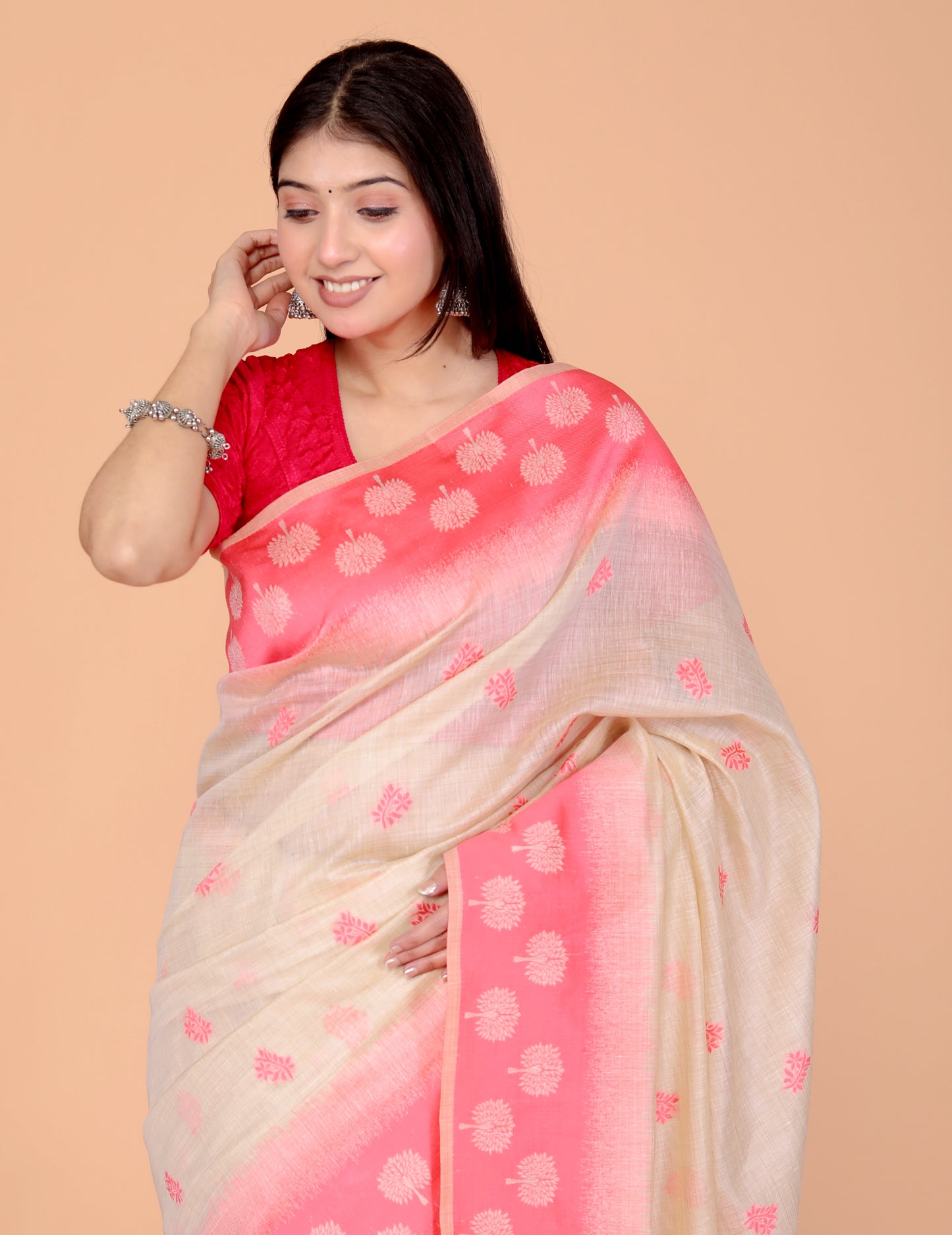 COTTON BLEND WEAVING PINK SAREE BY SKFBHOLUBHAI