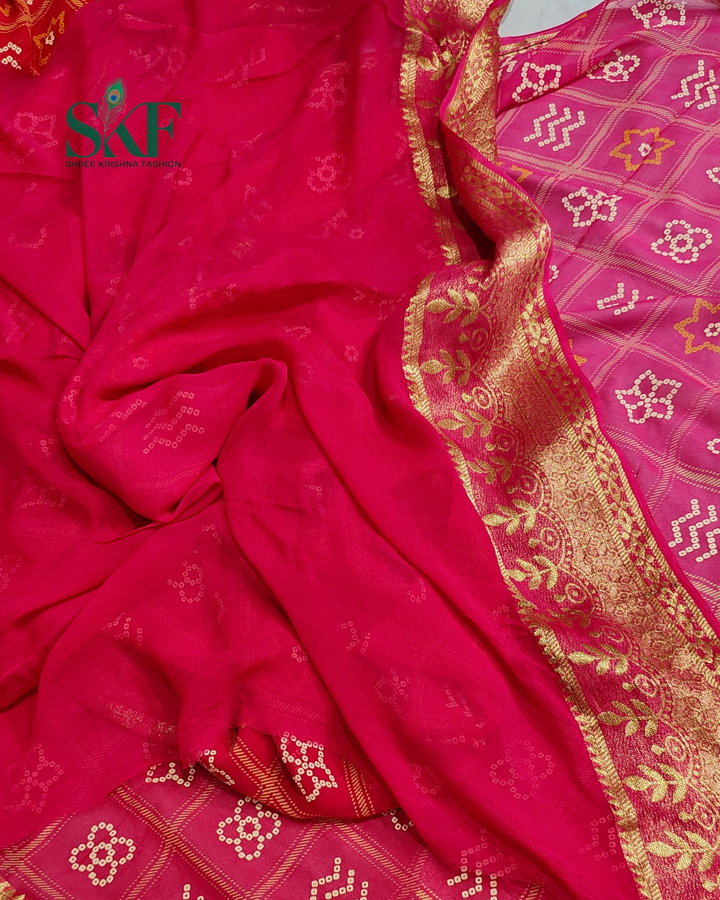 GEORGETTE GHATCHOLA BHANDHANI OMBREDYE WEAVING SAREE BY SKFBHOLUBHAI