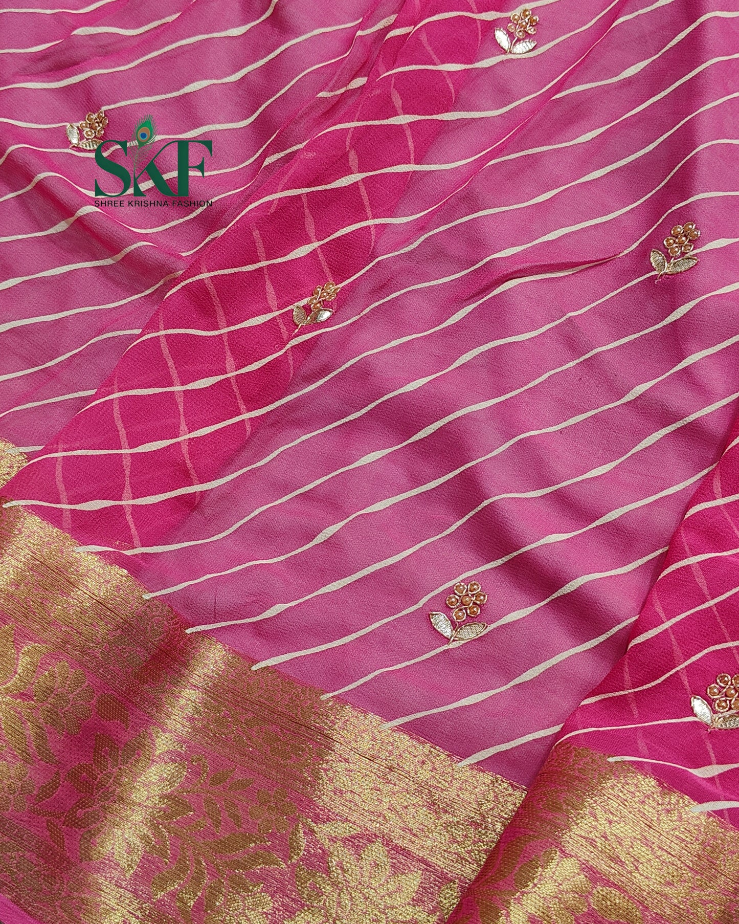 GEORGETTE LEHRIYA GOTTA HANDWORK BUTTY PINK SAREE BY SKFBHOLUBHAI