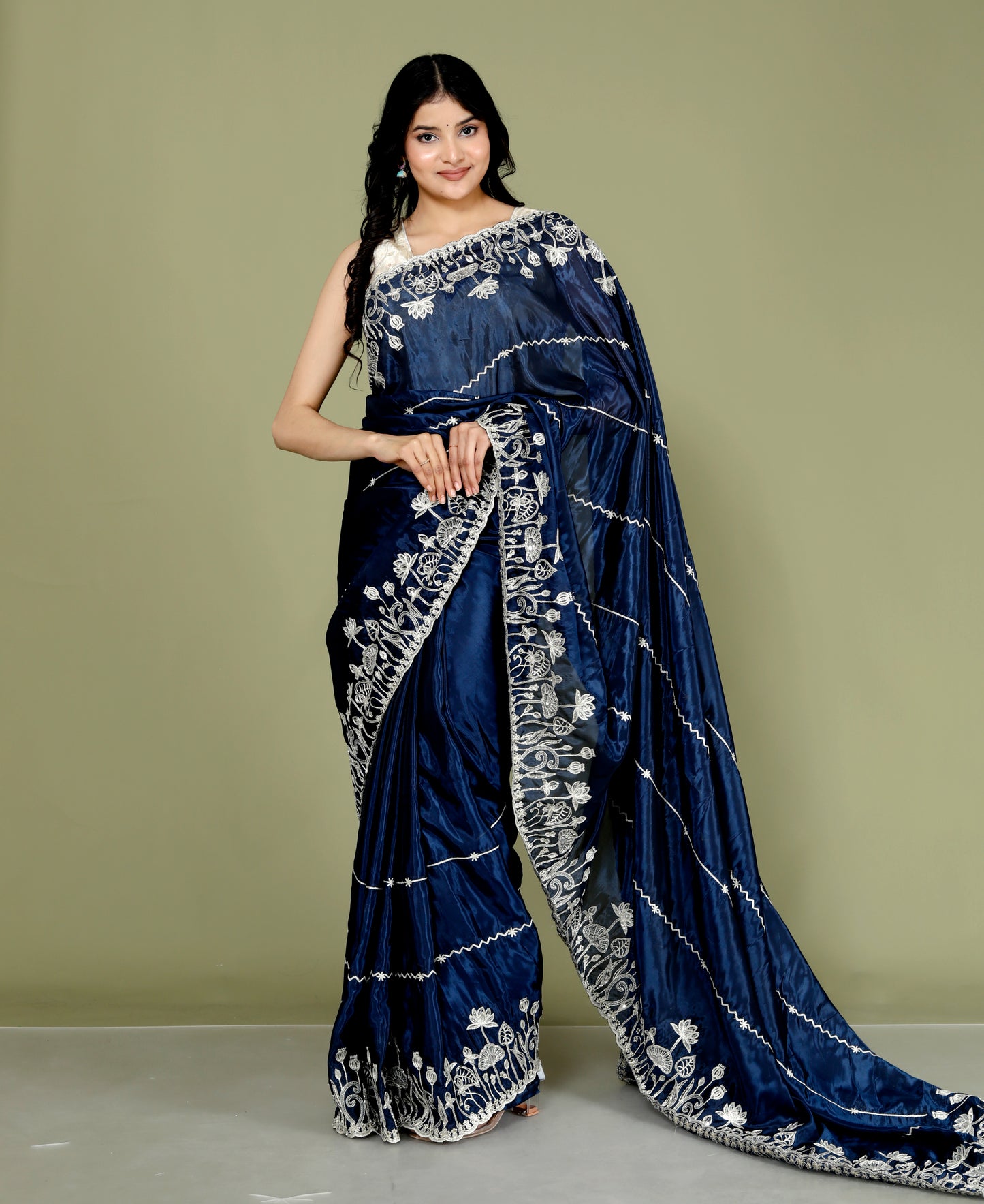 HO SILK ZARI EMBROIDRY HANDWORK NAVY BLUE SAREE BY SKFBHOLUBHAI