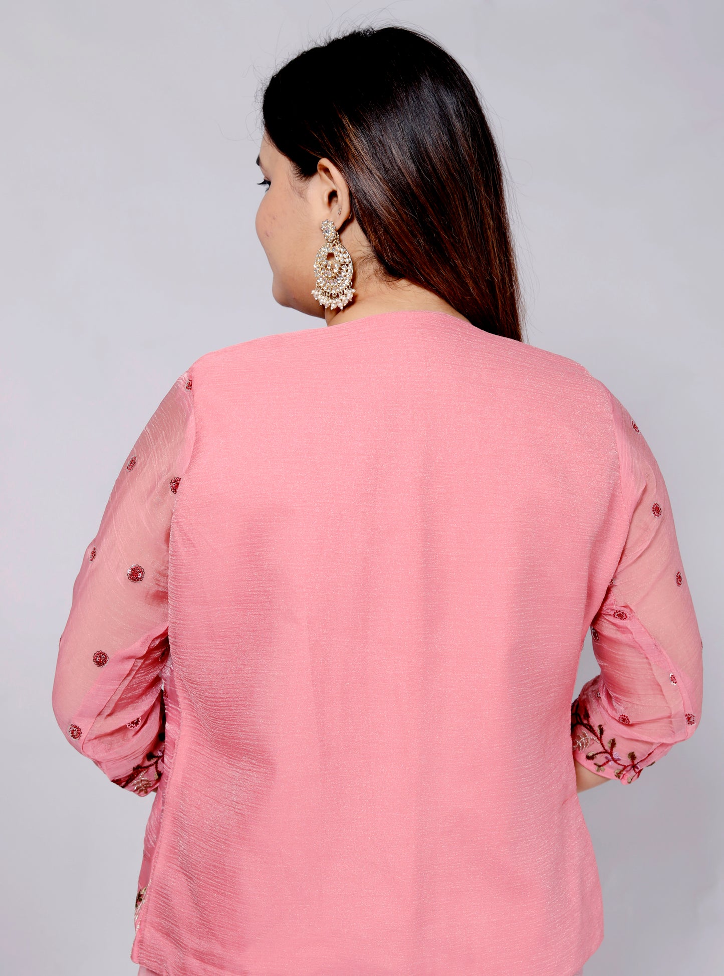 CHIFFON EMBROIDERY WORK JACKET STYLE PINK SAREE BY SKFBHOLUBHAI