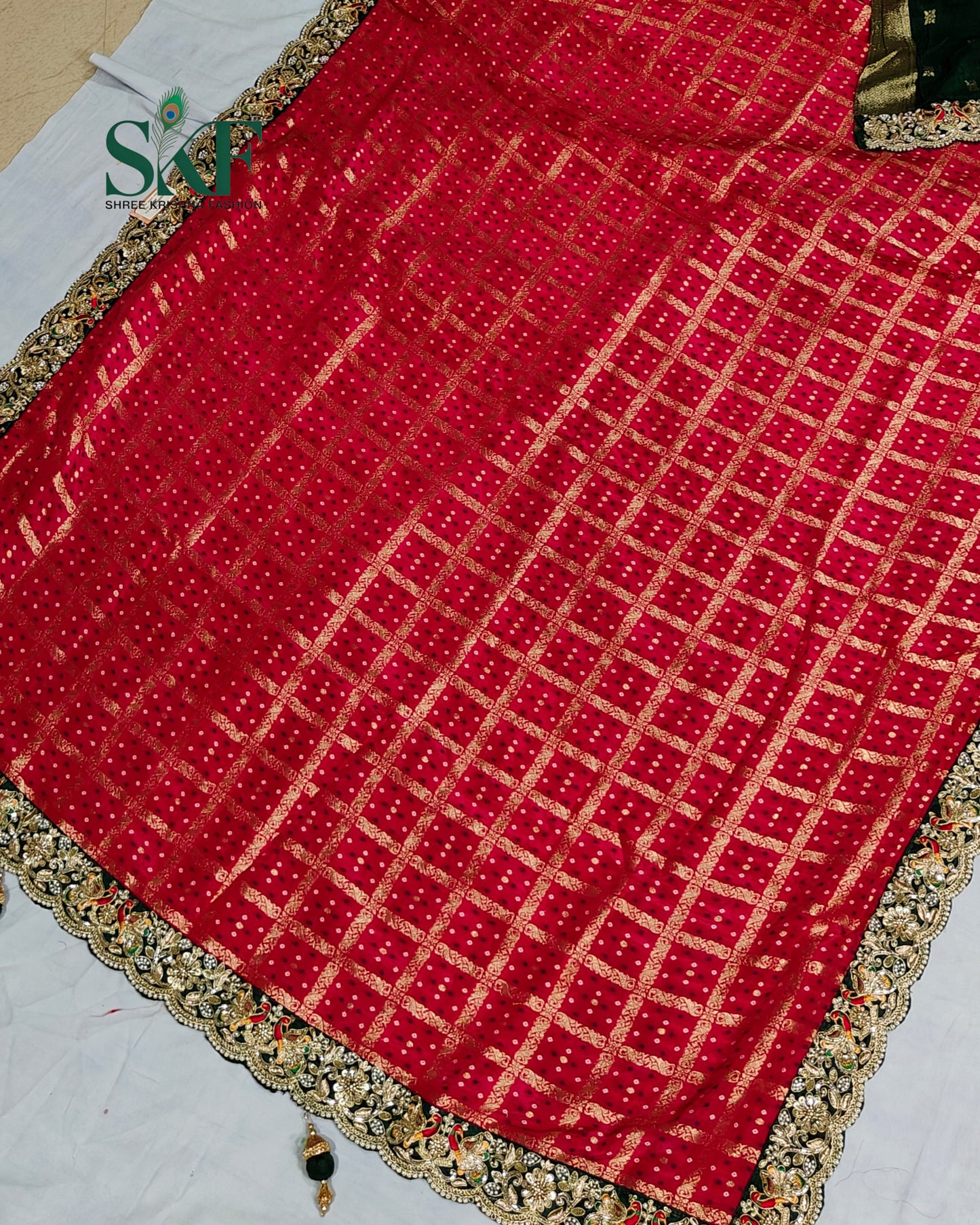 KHADI NEEM JARI GEORGETTE GHATCHOLA BHANDHANI HEAVY WORK BORDER RANIPINK SAREE BY SKFBHOLUBHAI