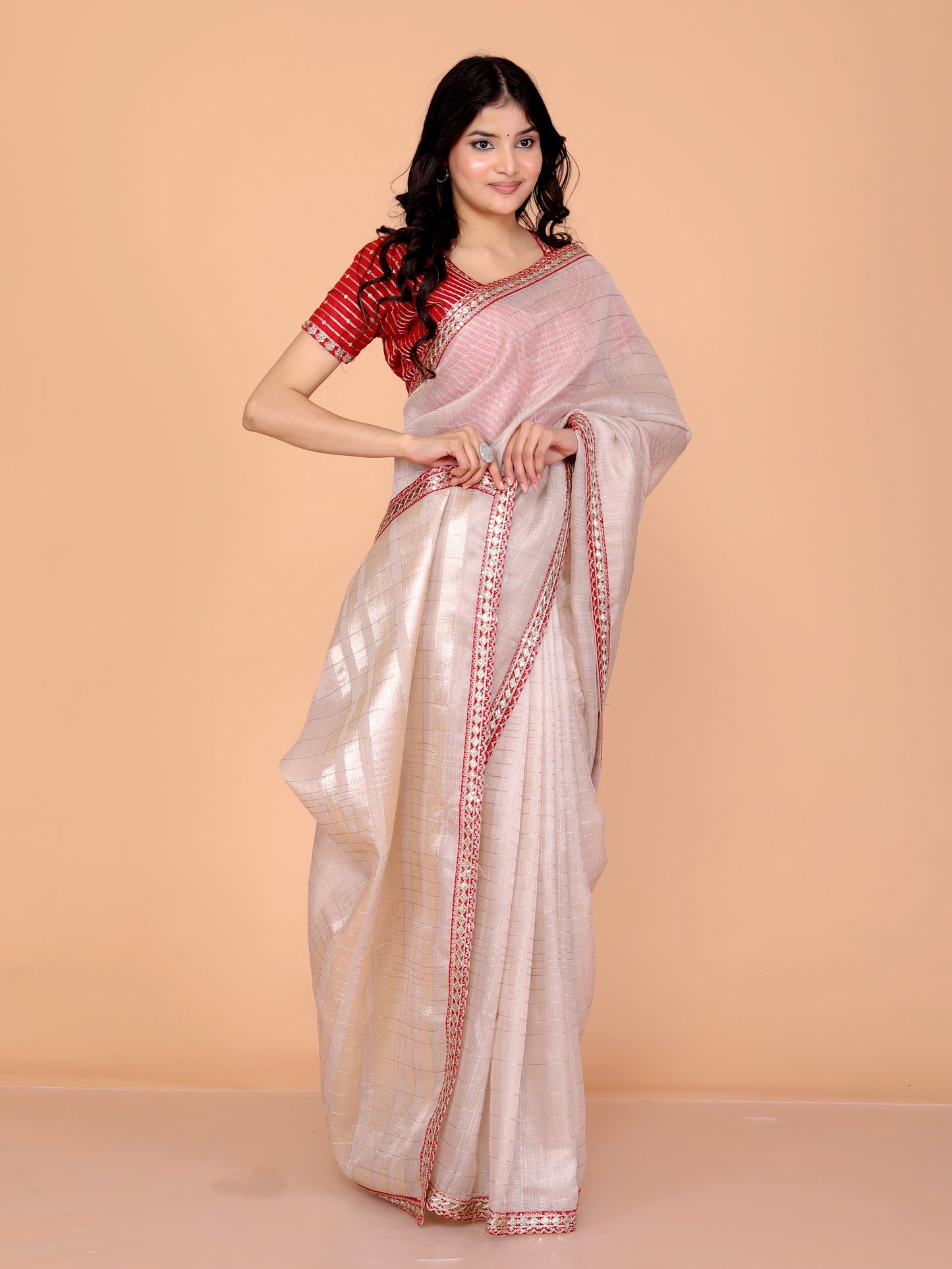 JUTT SILK WEAVING STICH BLOUSE IVORY GOLD SAREE BY SKFBHOLUBHAI