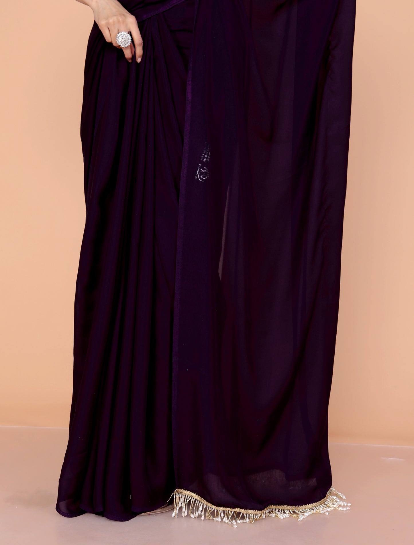 CREPE PLAIN TASSELS WORK PURPLE SAREE BY SKFBHOLUBHAI