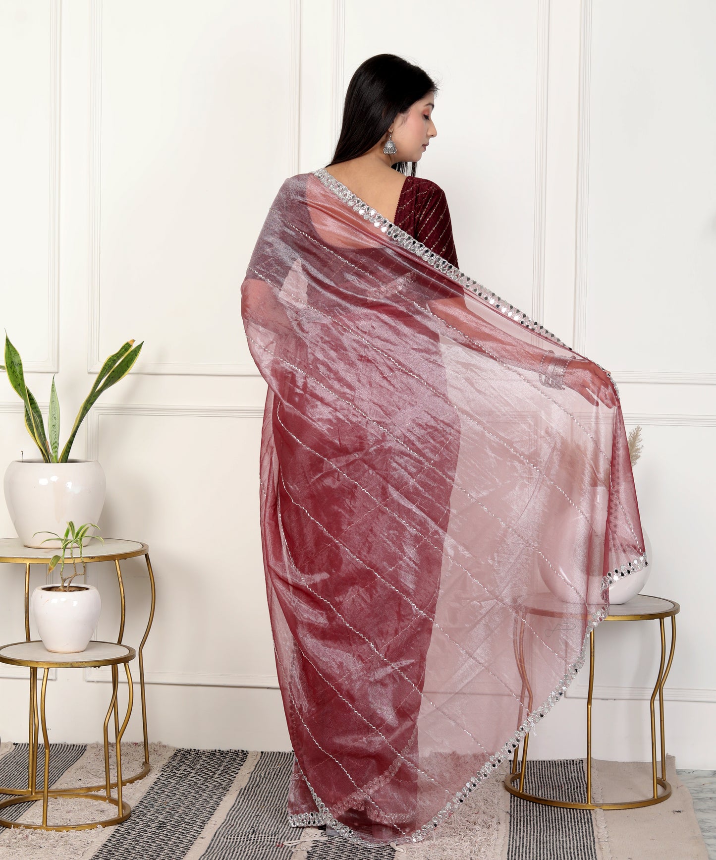 SHIMMER TWILL NET STRIPS HANDWORK SAREE