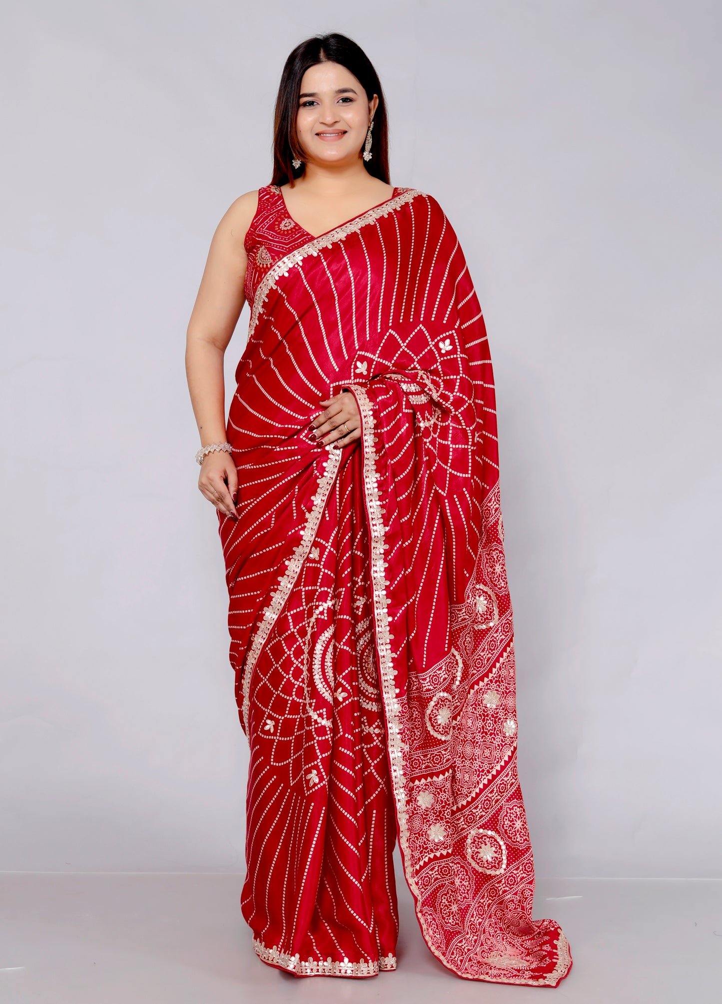 GAJJI SILK BHANDHANI GOTTAWORK RED SAREE BY SKFBHOLUBHAI