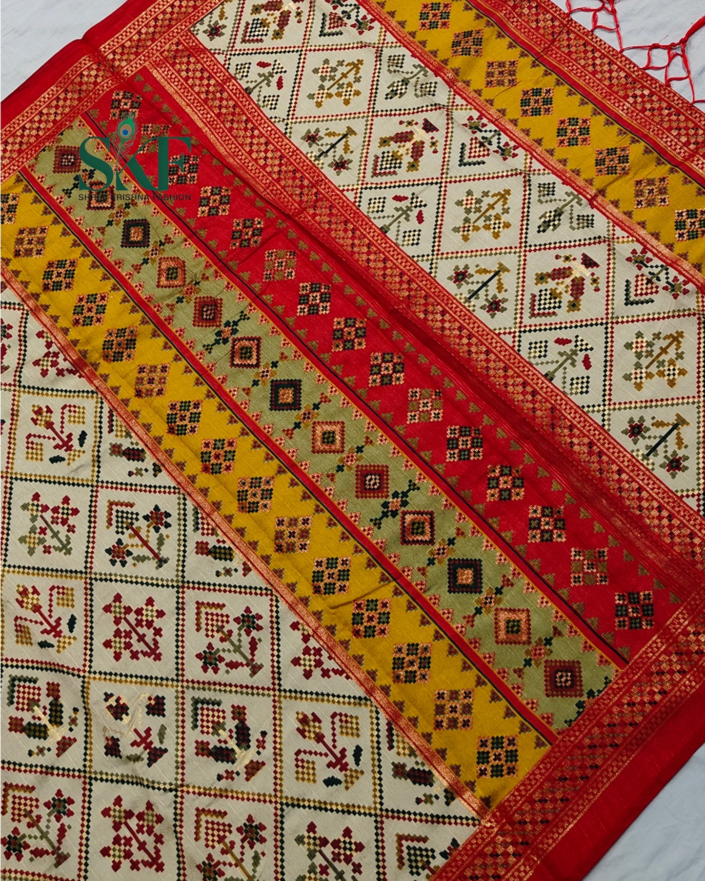 MAURA SILK PATOLA FOIL PRINT WEAVING BEIDGE SAREE BY SKFBHOLUBHAI
