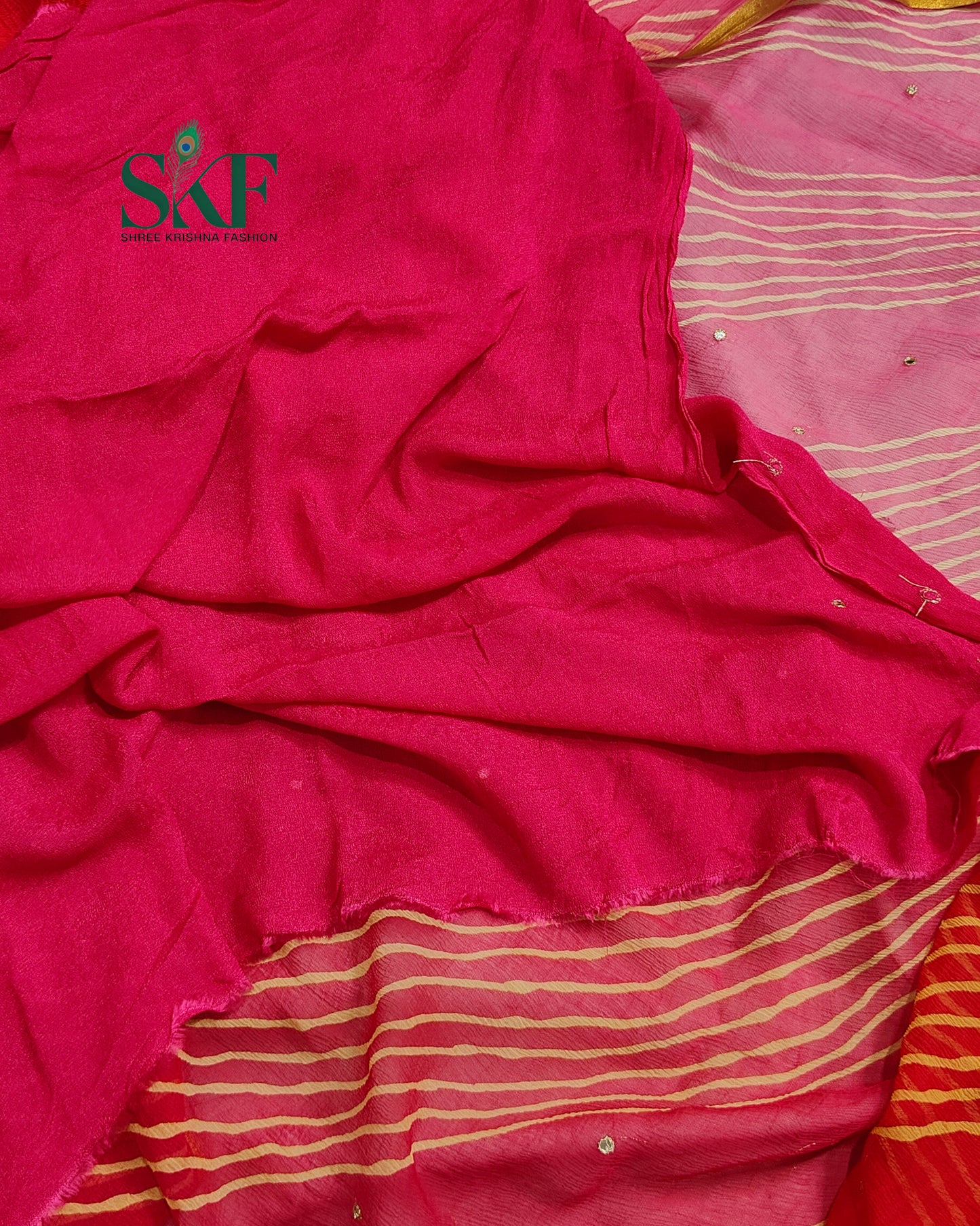 CHIFFON LEHRIYA OMBRE DYE AARI MIRROR WORK BUTTY MULTICOLOUR SAREE BY SKFBHOLUBHAI