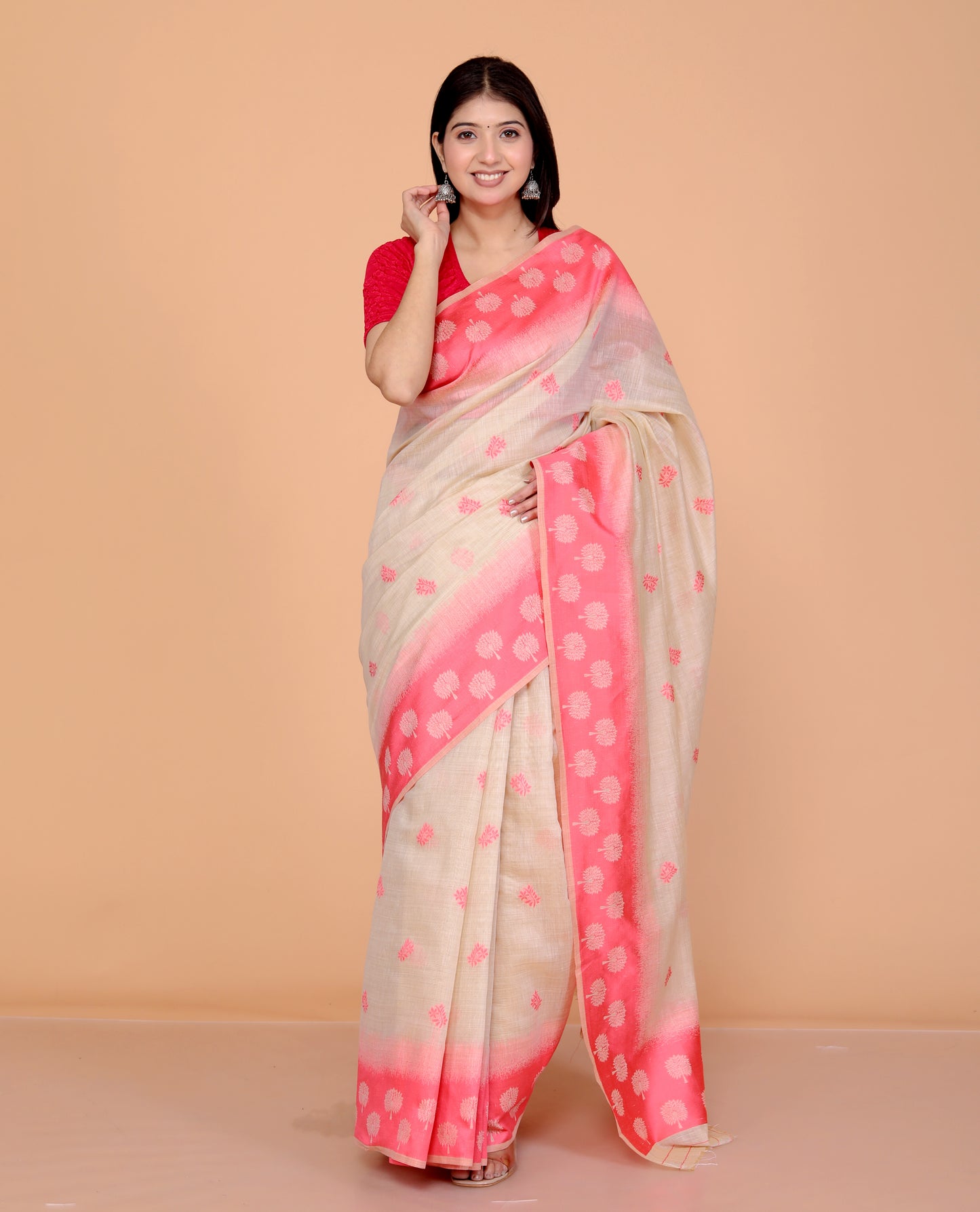 COTTON BLEND WEAVING PINK SAREE BY SKFBHOLUBHAI